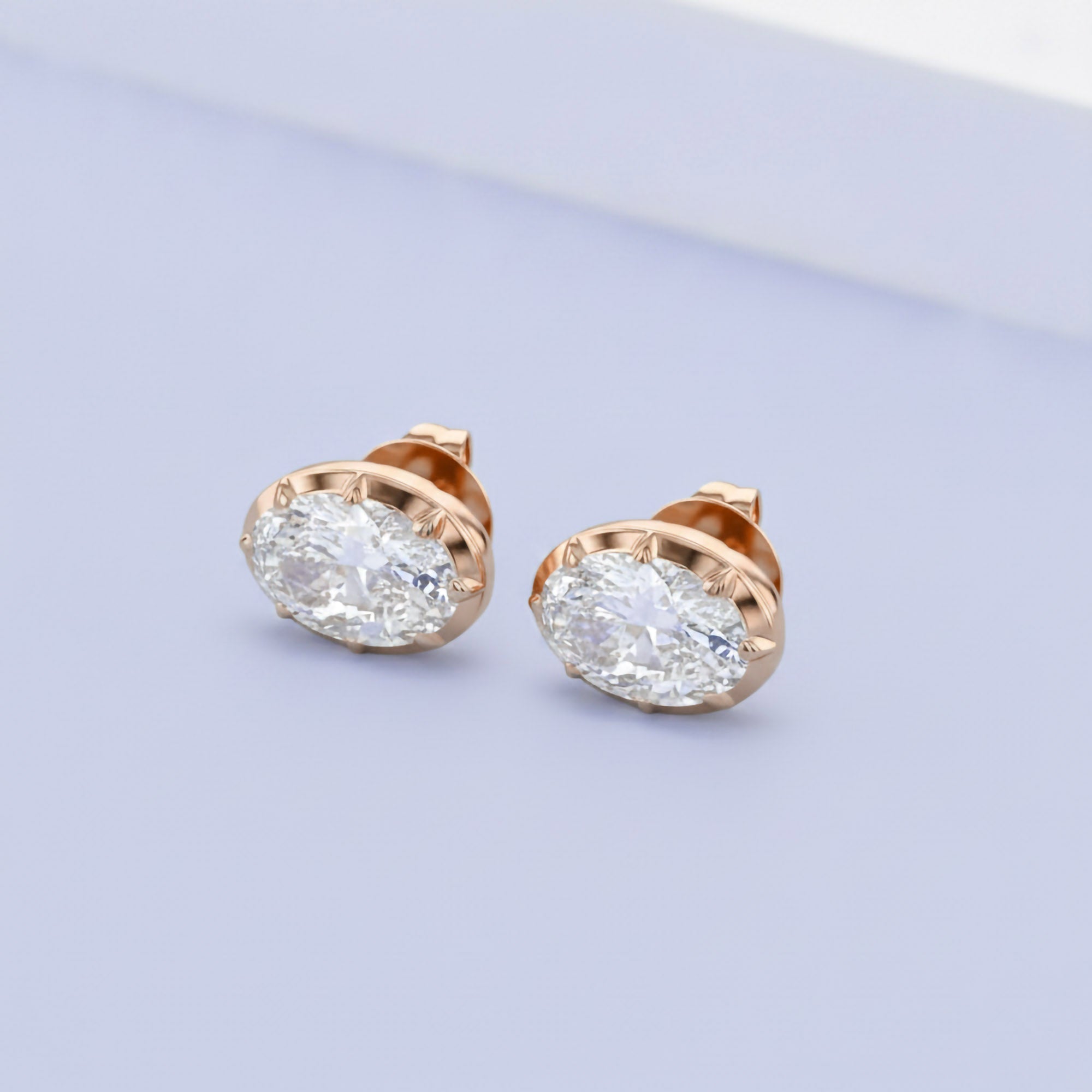 3 CT Oval Lab Grown Diamond Solitaire Georgian Setting Stud Earrings