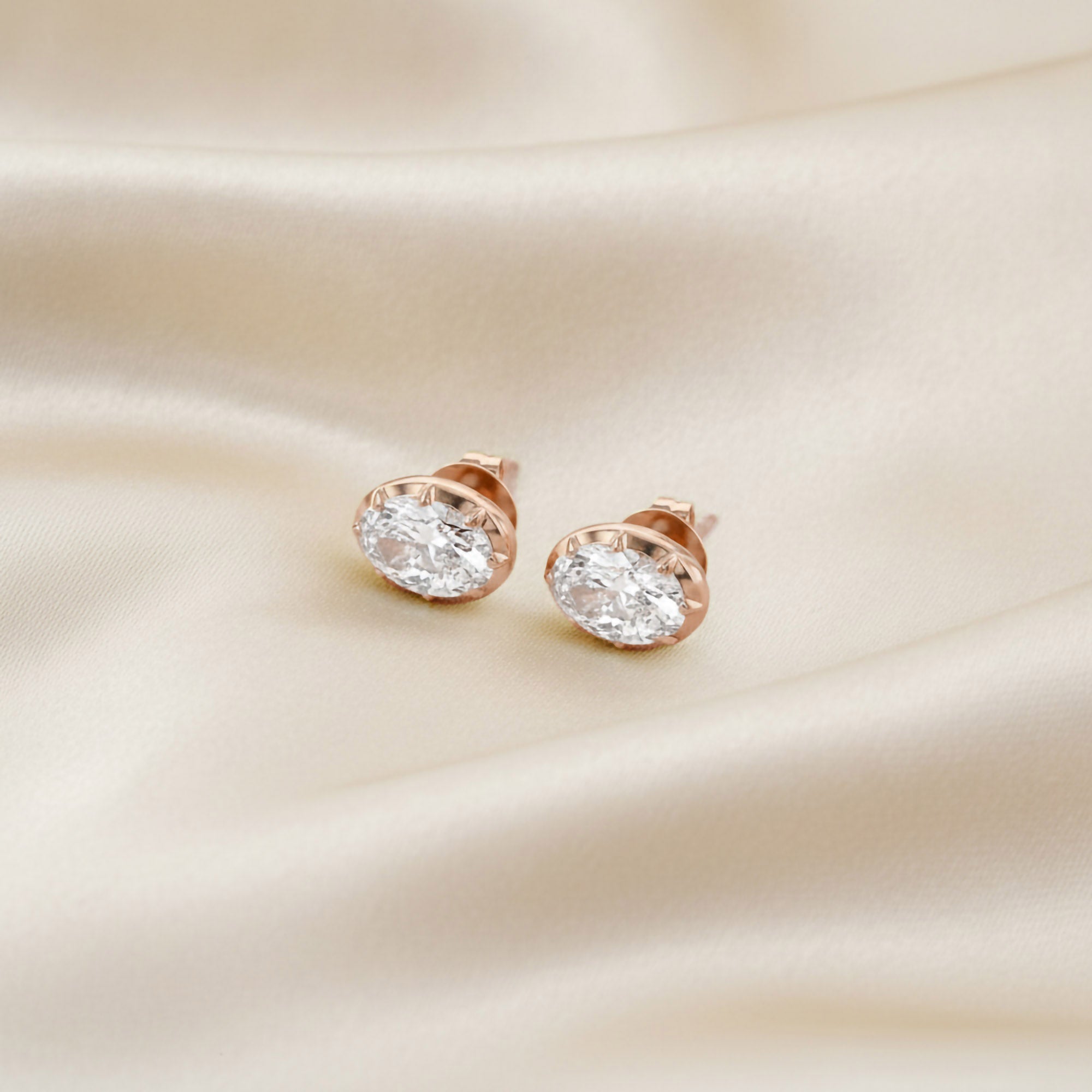 3 CT Oval Lab Grown Diamond Solitaire Georgian Setting Stud Earrings