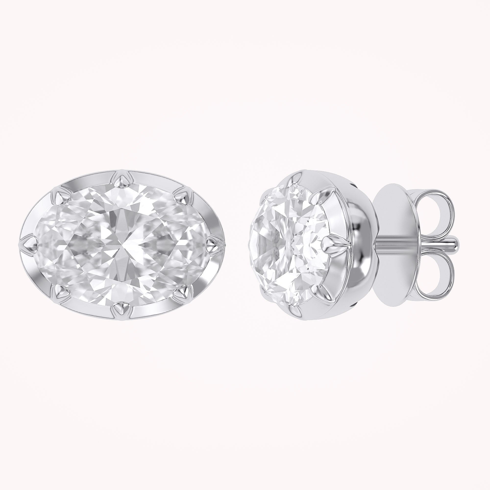 3 CT Oval Lab Grown Diamond Solitaire Georgian Setting Stud Earrings