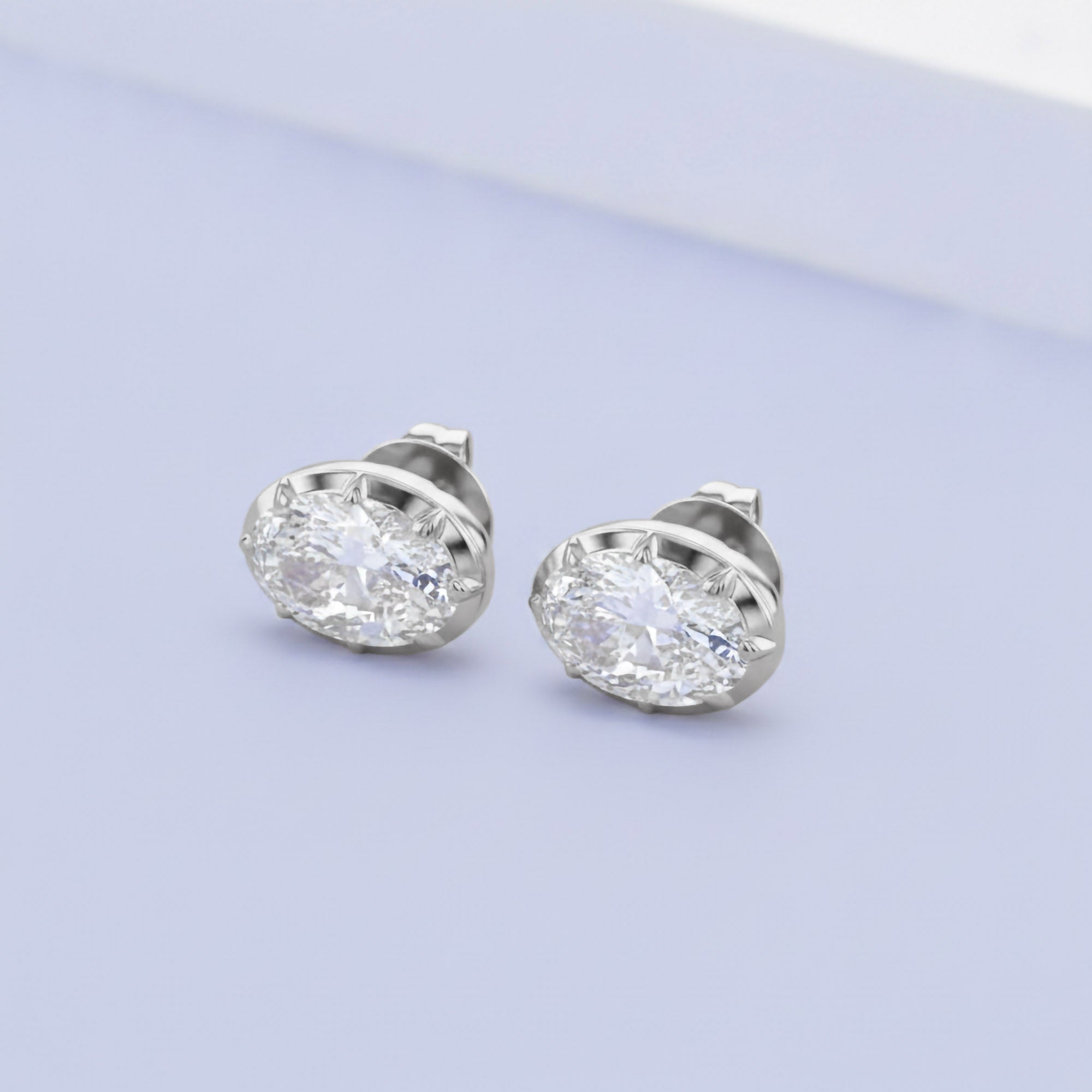 3 CT Oval Lab Grown Diamond Solitaire Georgian Setting Stud Earrings