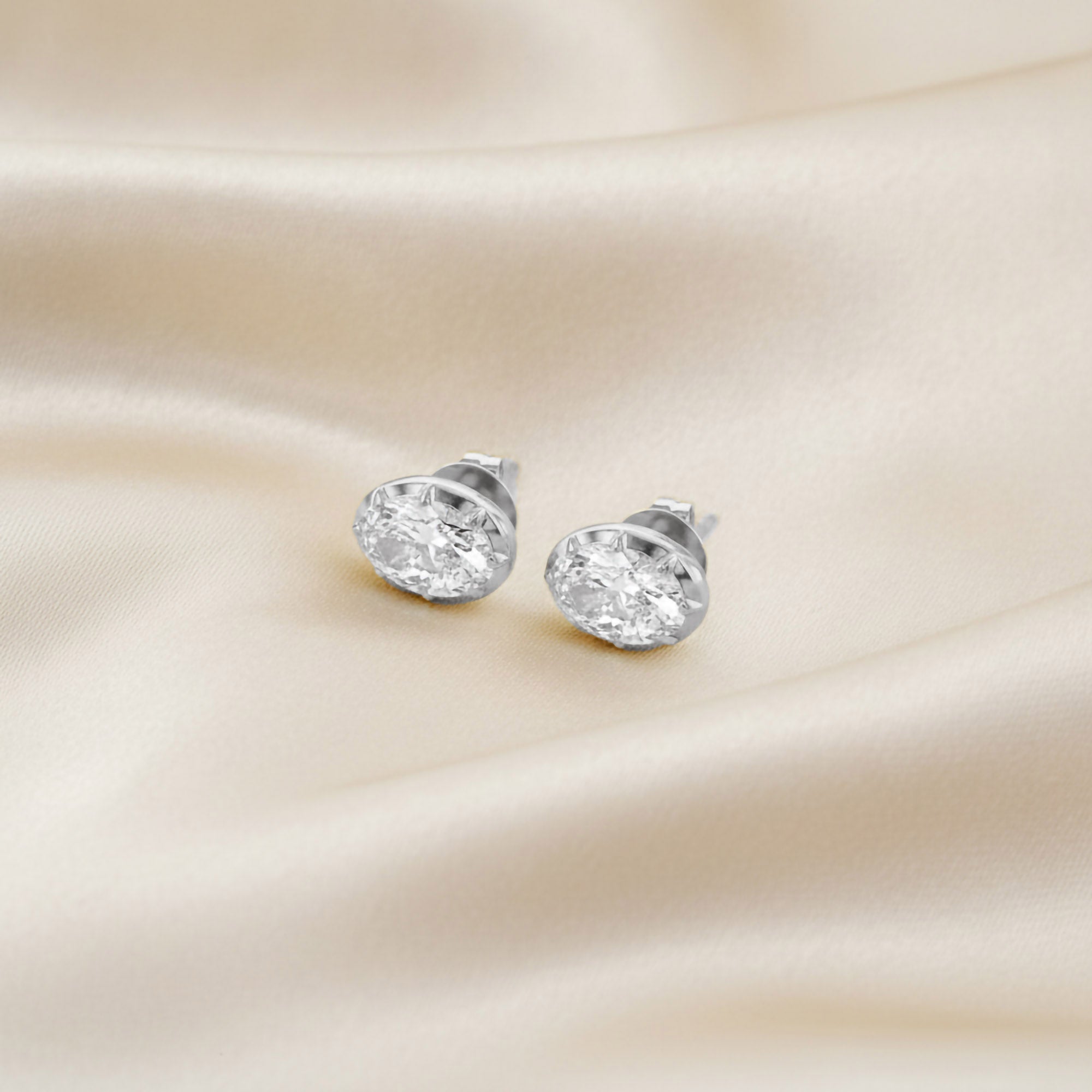 3 CT Oval Lab Grown Diamond Solitaire Georgian Setting Stud Earrings