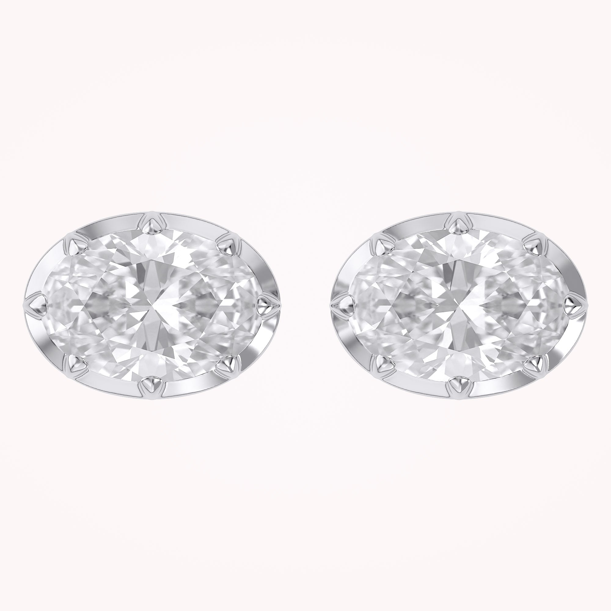 3 CT Oval Lab Grown Diamond Solitaire Georgian Setting Stud Earrings