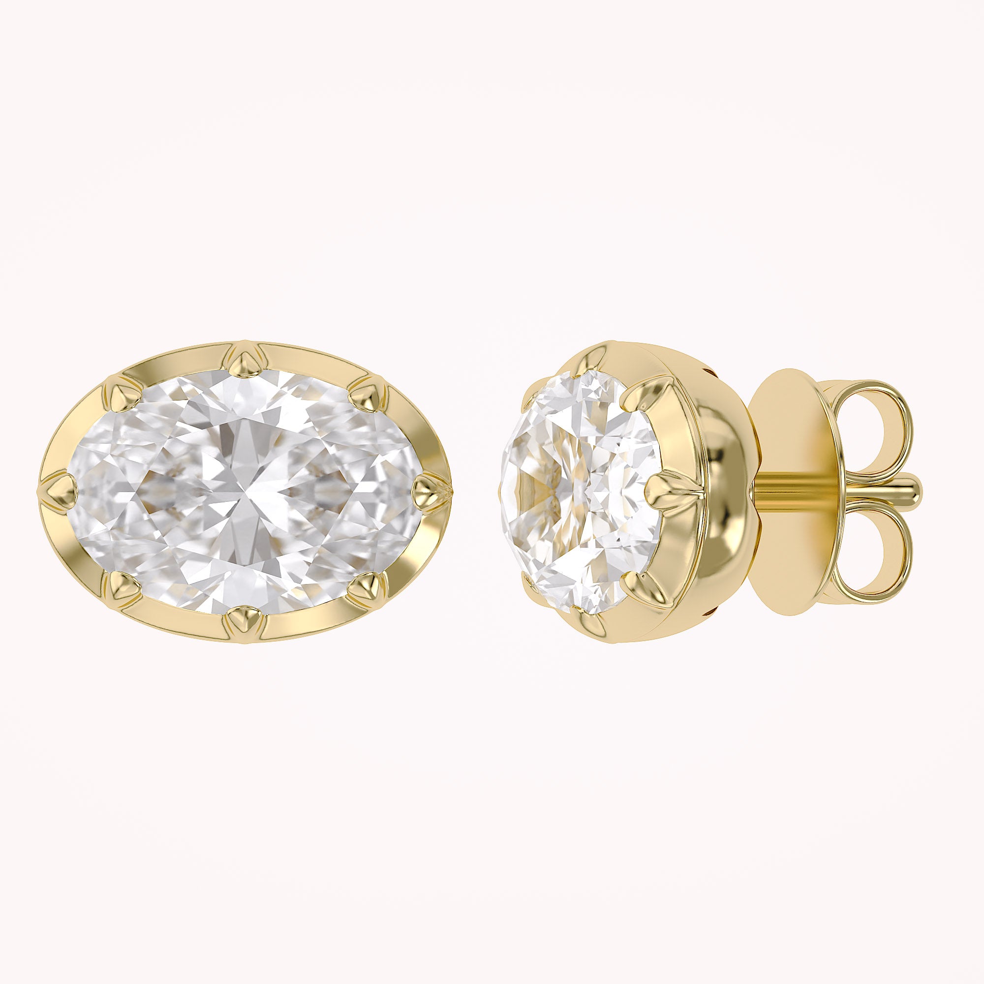 3 CT Oval Lab Grown Diamond Solitaire Georgian Setting Stud Earrings