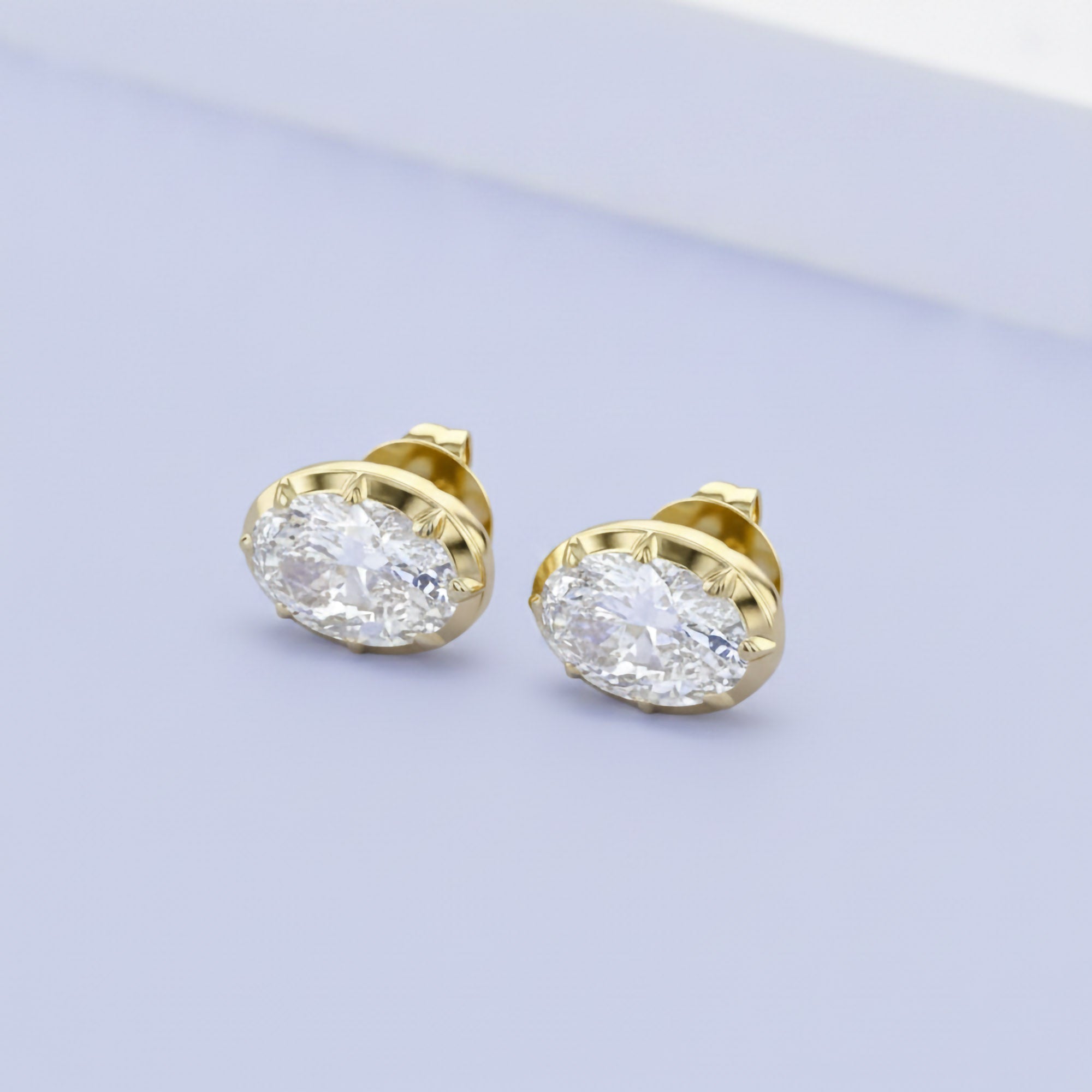 3 CT Oval Lab Grown Diamond Solitaire Georgian Setting Stud Earrings