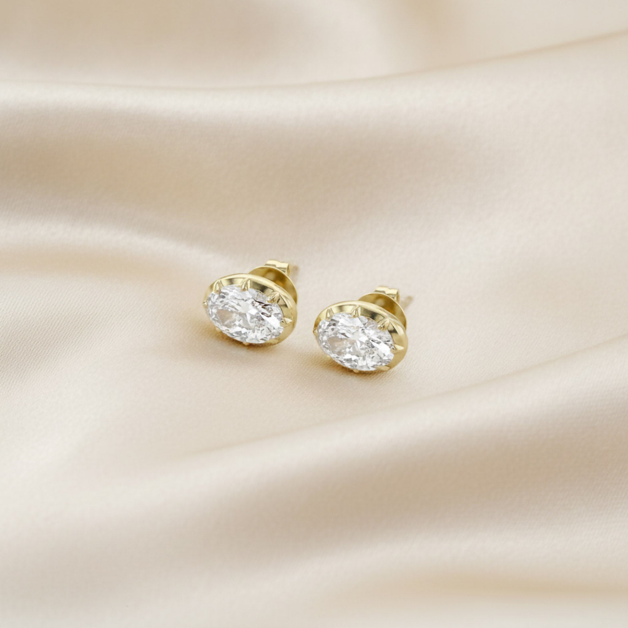 3 CT Oval Lab Grown Diamond Solitaire Georgian Setting Stud Earrings