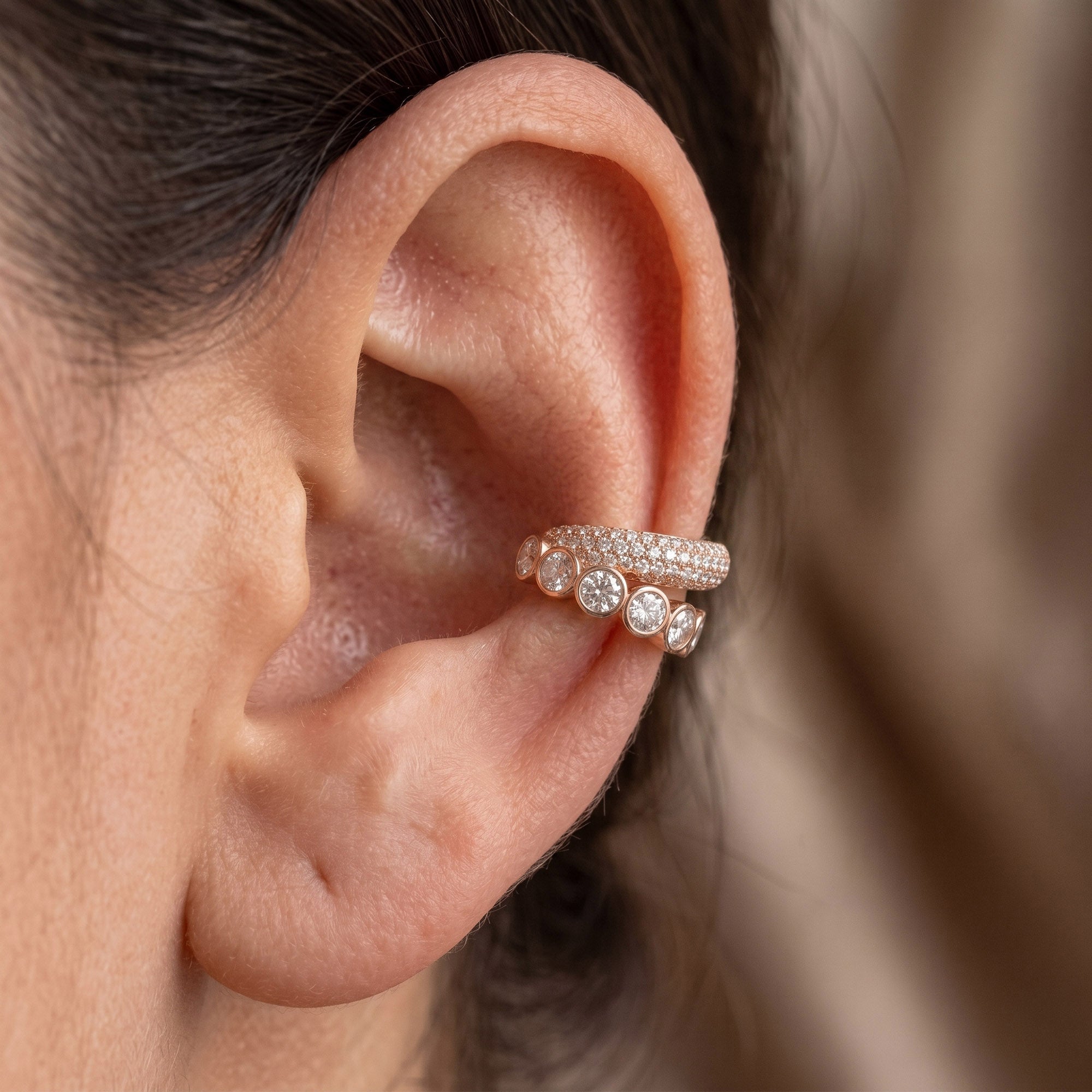 1.10 CTW Lab Grown Diamond Round Single Floral Cuff Earrings
