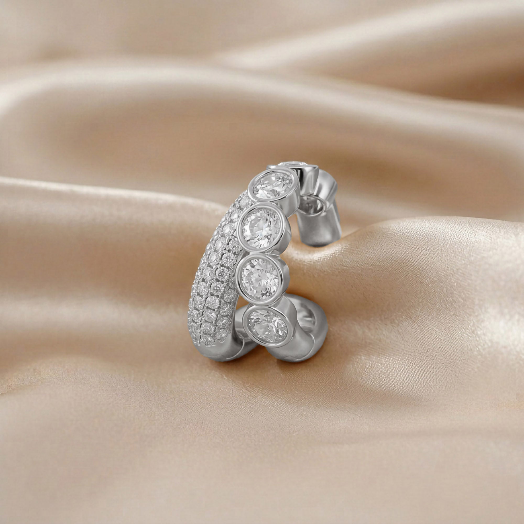 1.10 CTW Lab Grown Diamond Round Single Floral Cuff Earrings