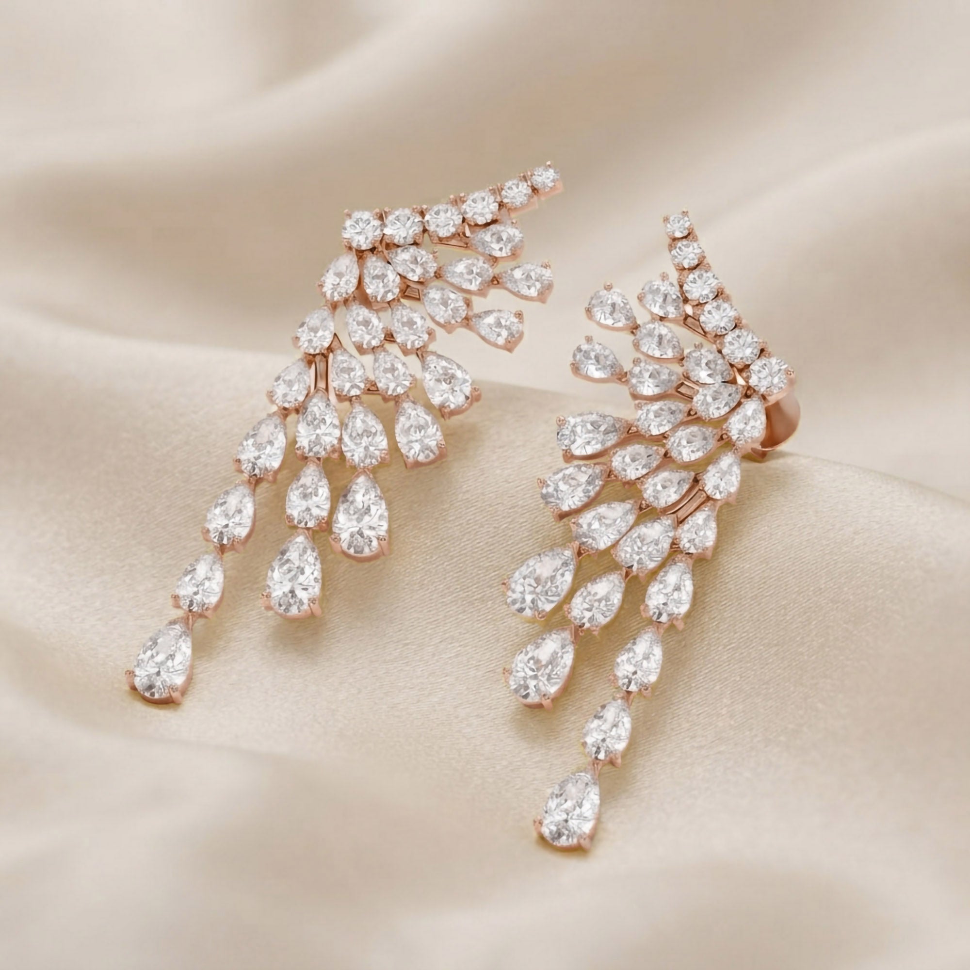 4.30 CTTW Pear and Round Lab Grown Diamond Ear Climbers Stud Earrings
