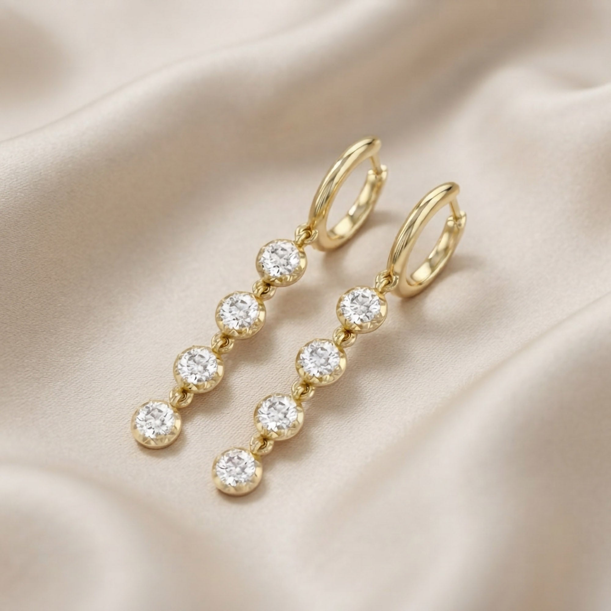 2.00 CT Round Cut Lab Grown Diamond Liner Drop Earrings