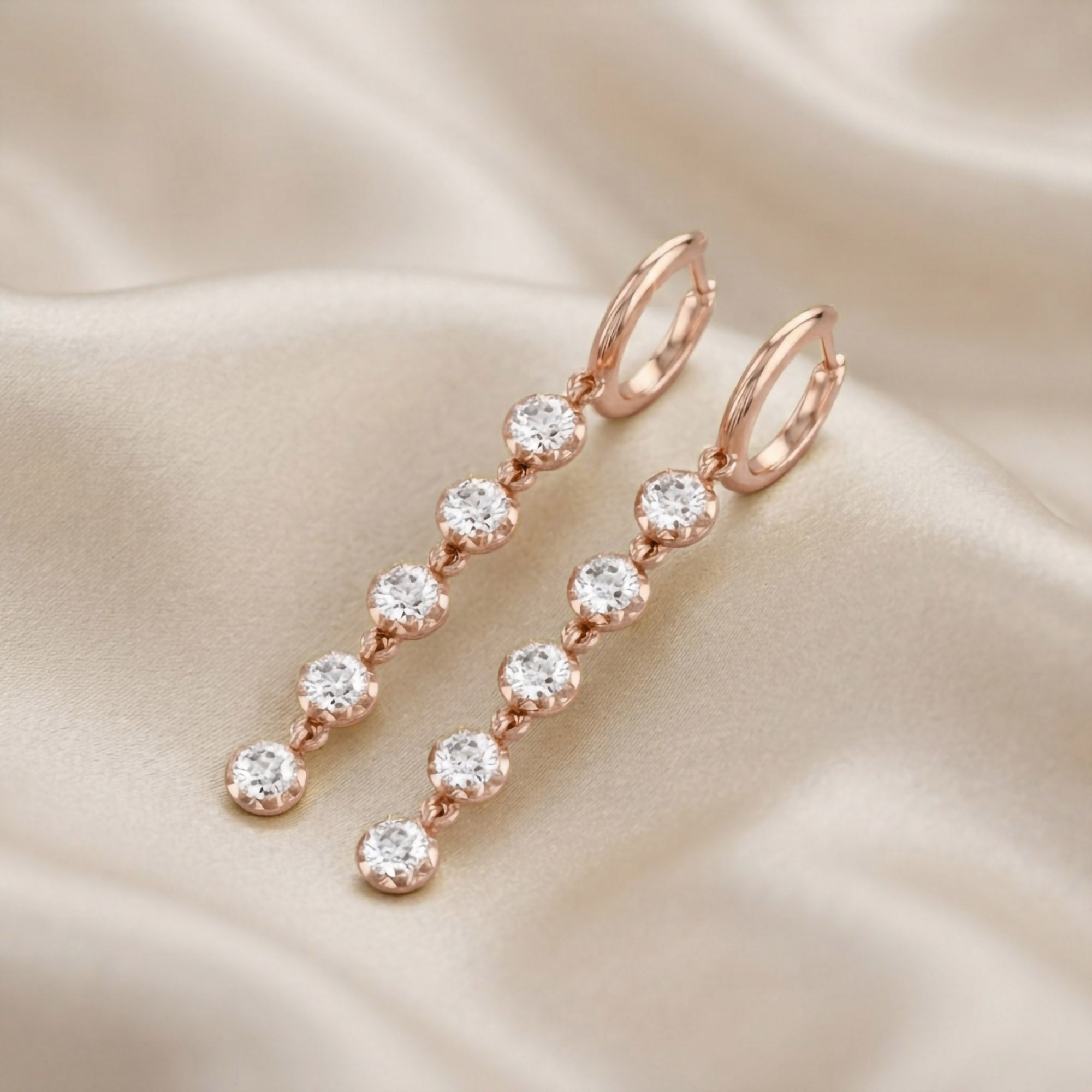 2.70 CT Round Cut Lab Grown Diamond Liner Drop Hoop Earrings