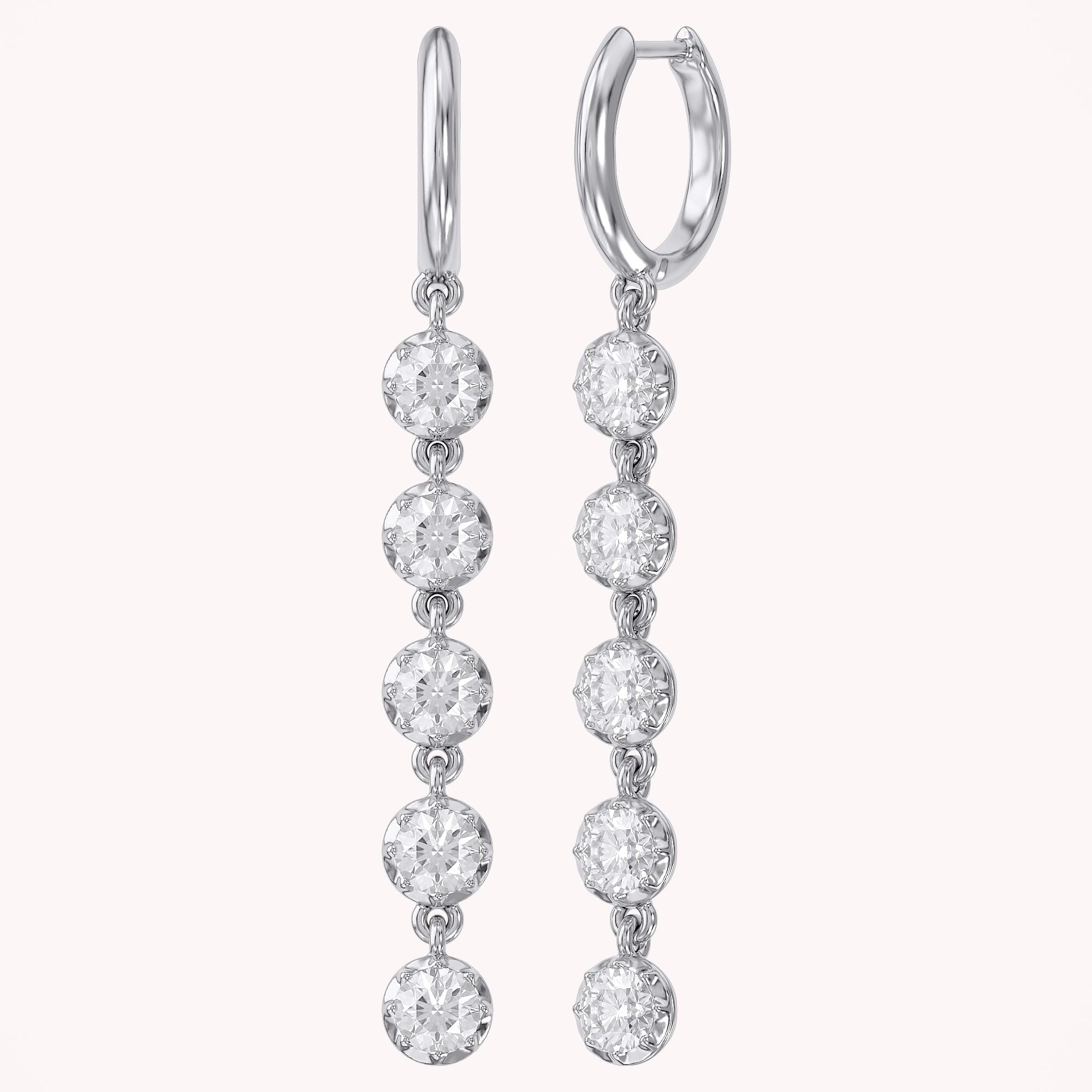 2.70 CT Round Cut Lab Grown Diamond Liner Drop Hoop Earrings