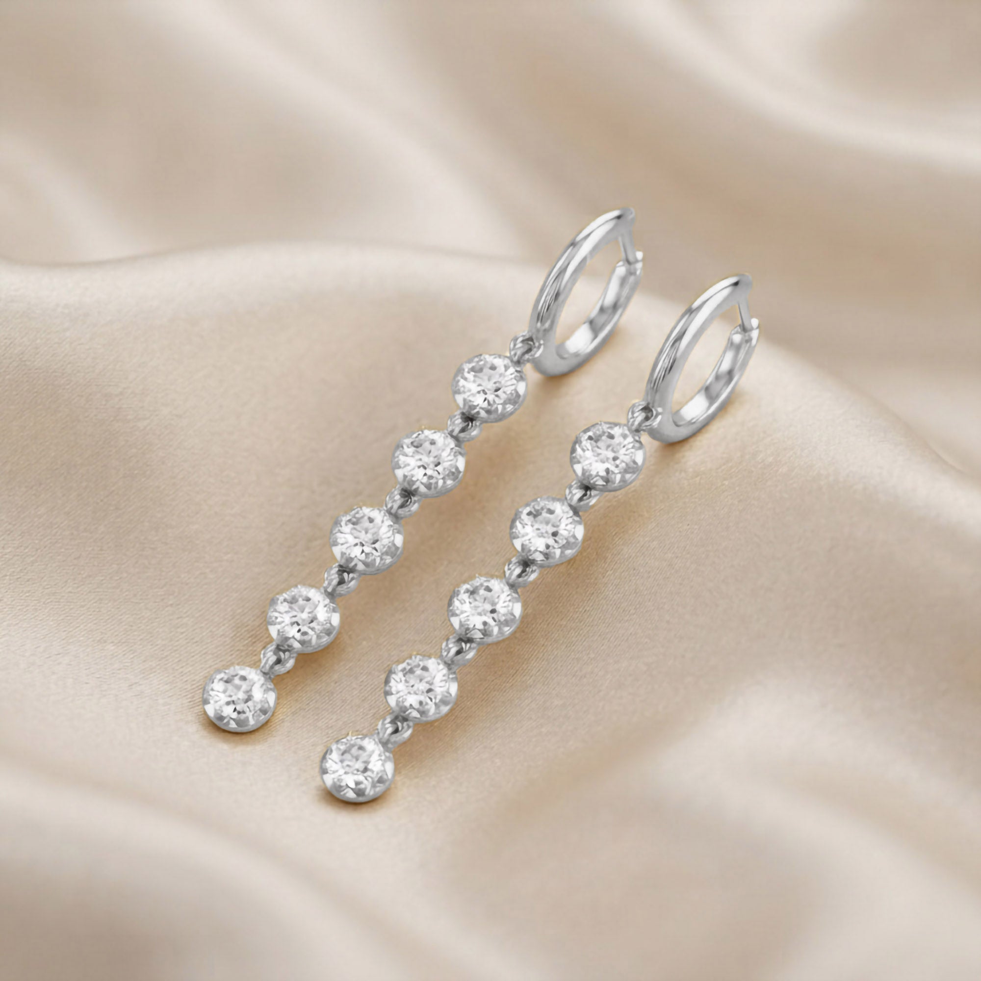 2.70 CT Round Cut Lab Grown Diamond Liner Drop Hoop Earrings
