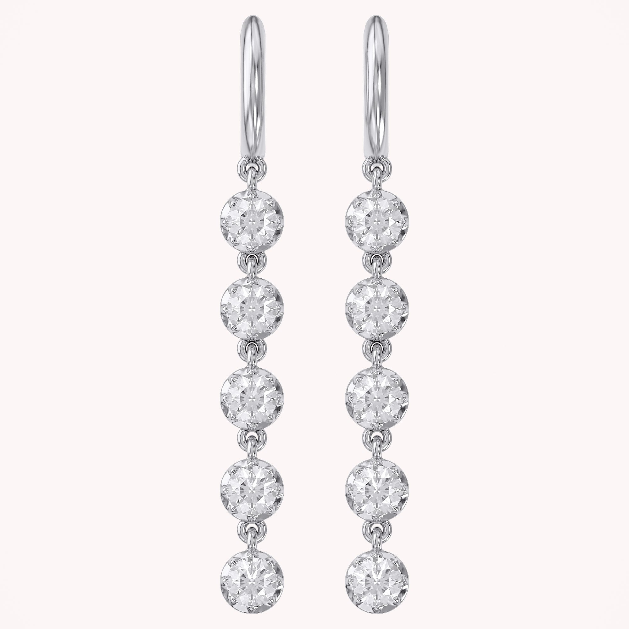 2.70 CT Round Cut Lab Grown Diamond Liner Drop Hoop Earrings
