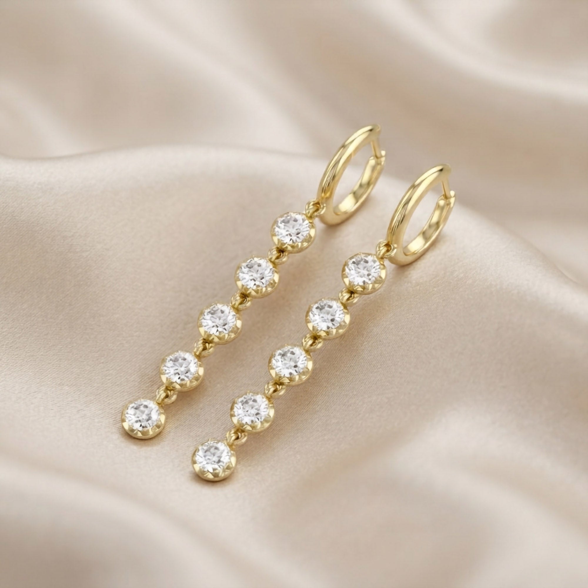 2.70 CT Round Cut Lab Grown Diamond Liner Drop Hoop Earrings