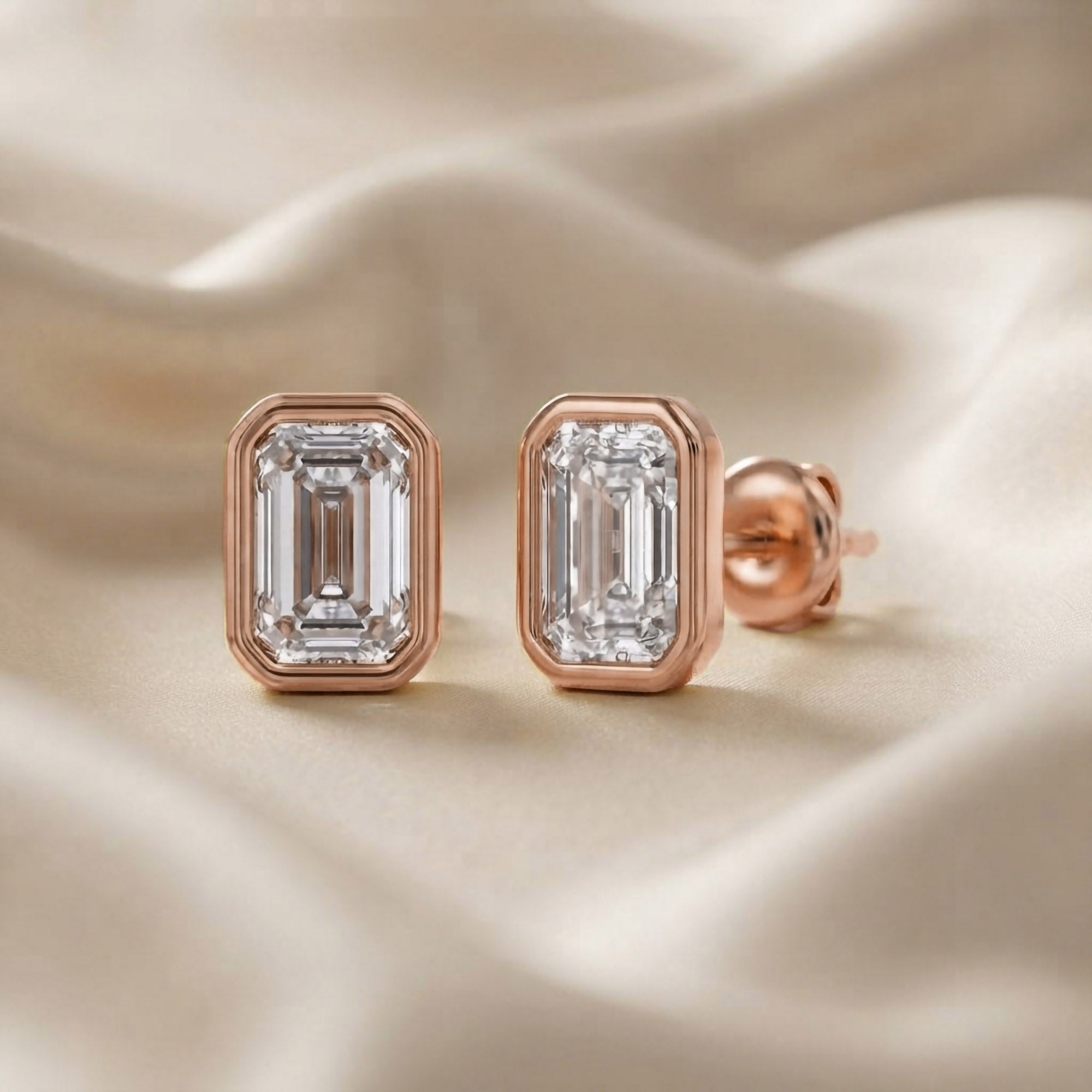 Emerald-Cut Solitaire Stud Earrings | Lab-Grown Diamond