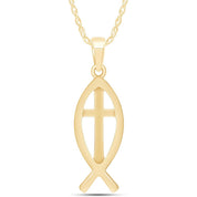 Fish Charm Cross Pendant Necklace