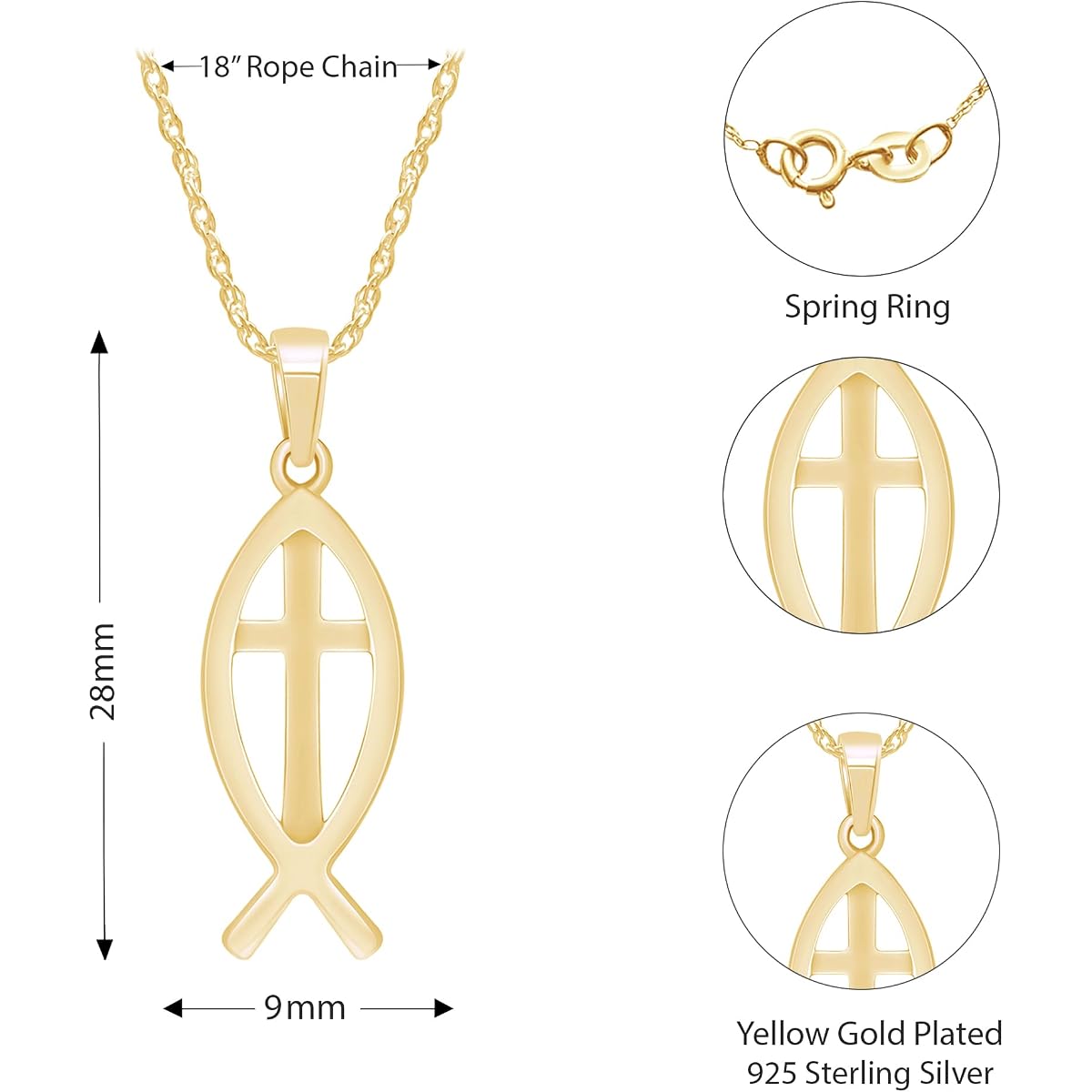 Fish Charm Cross Pendant Necklace