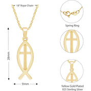 Fish Charm Cross Pendant Necklace