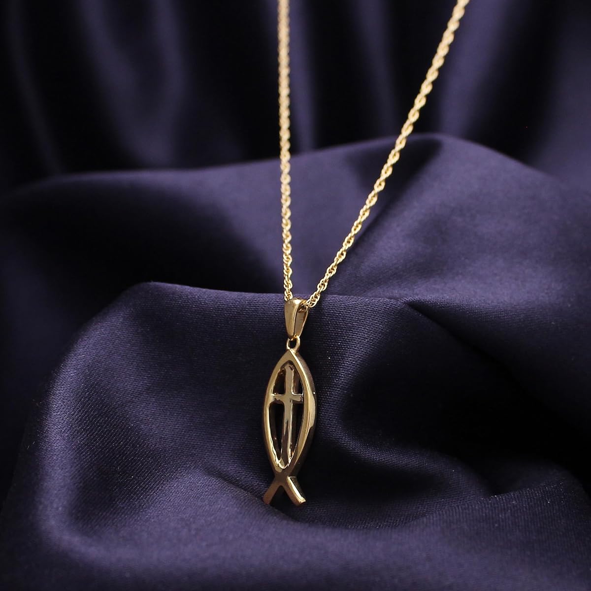 Fish Charm Cross Pendant Necklace