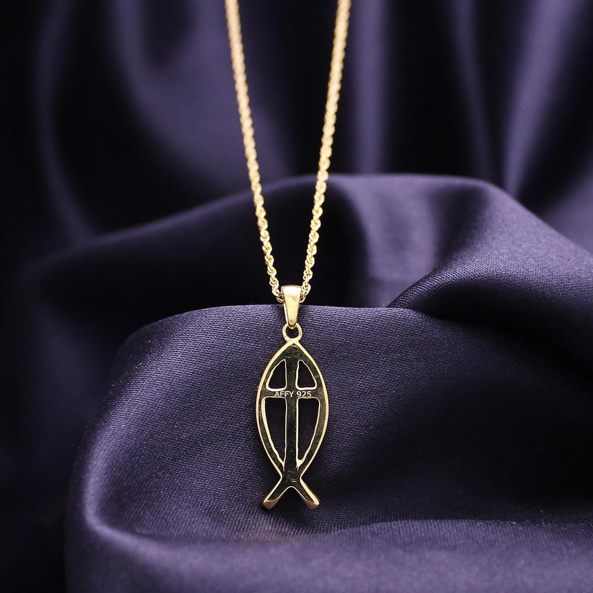 Fish Charm Cross Pendant Necklace