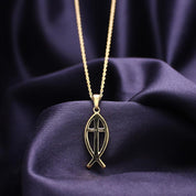 Fish Charm Cross Pendant Necklace