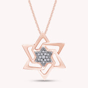 14K Solid Gold Star of David Pendant Necklace