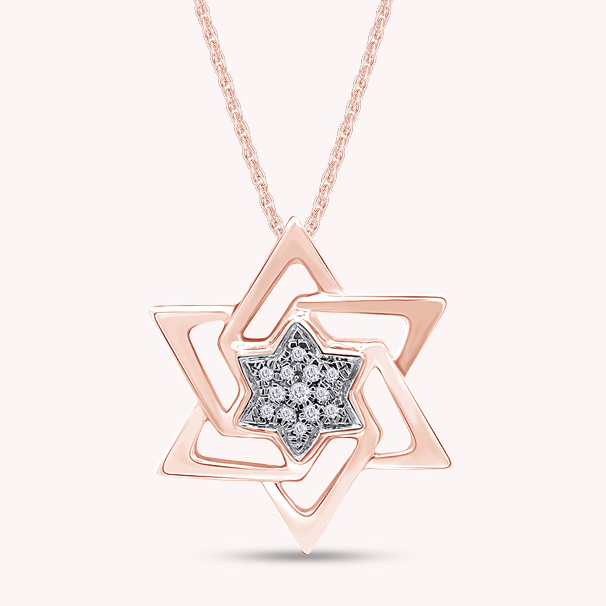 14K Solid Gold Star of David Pendant Necklace