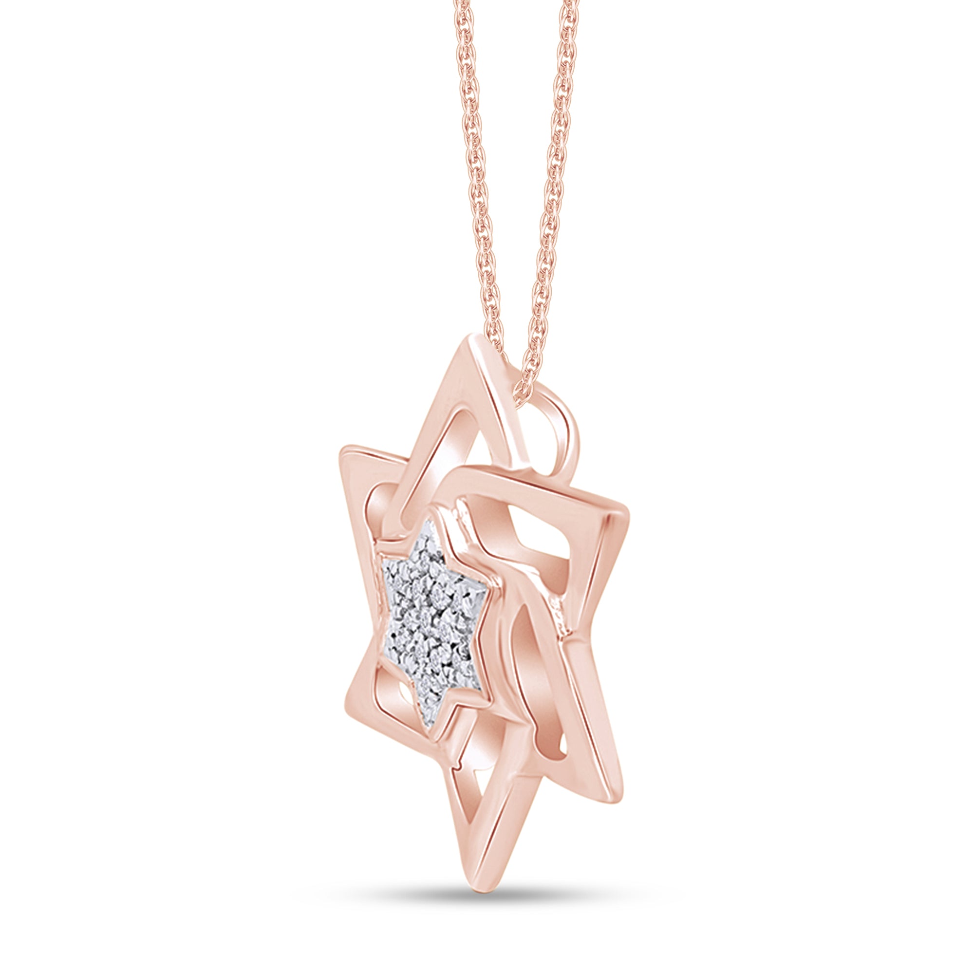 14K Solid Gold Star of David Pendant Necklace