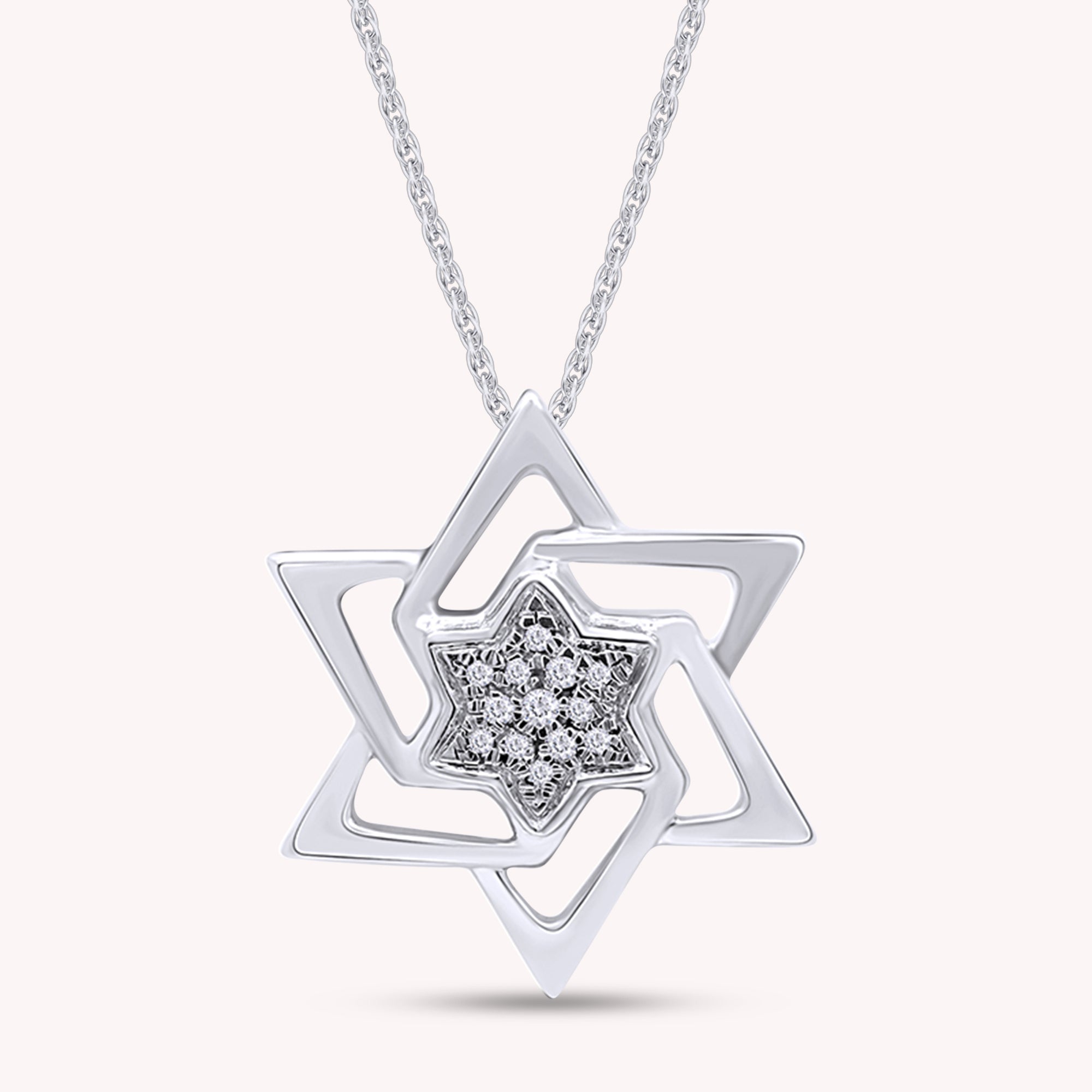 14K Solid Gold Star of David Pendant Necklace