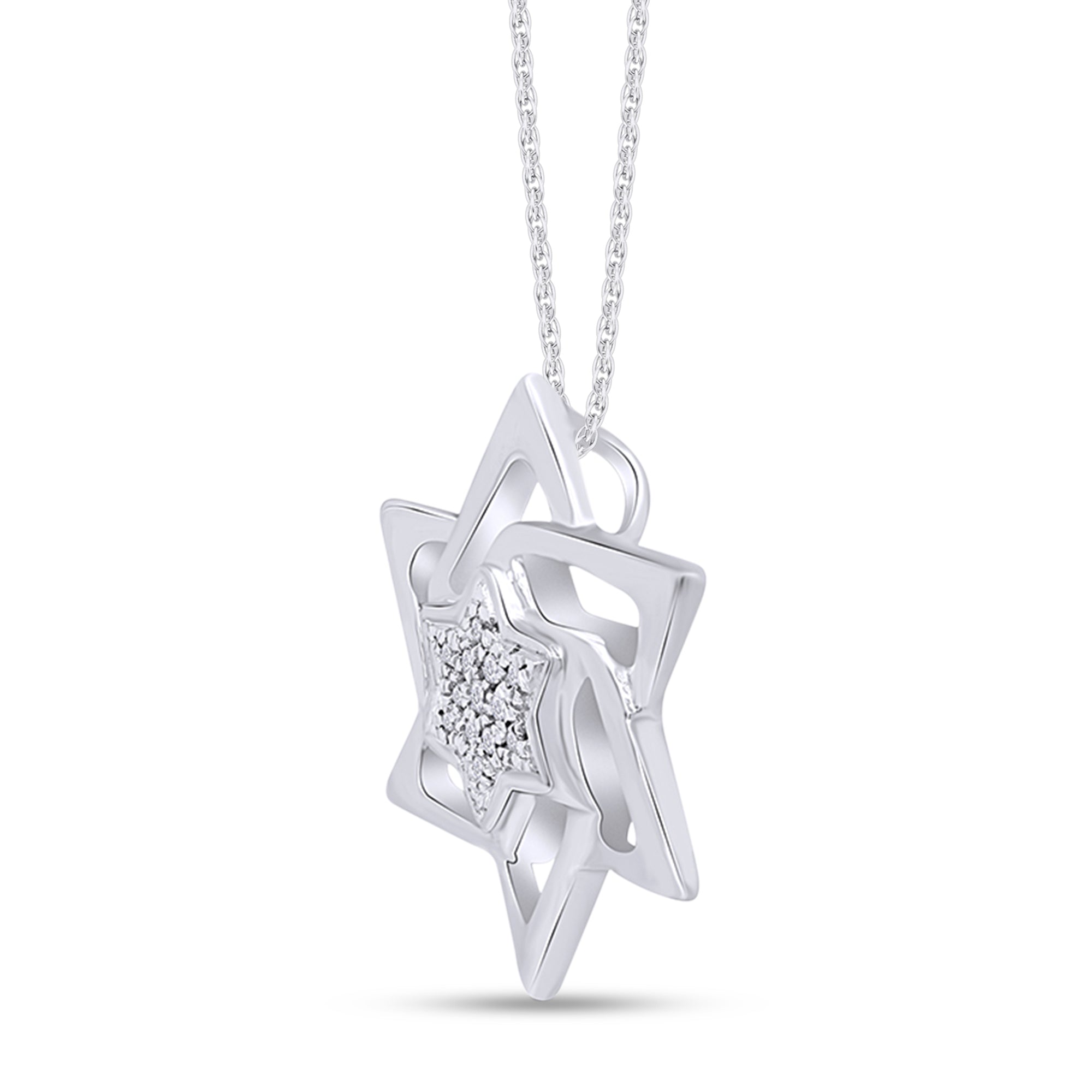 14K Solid Gold Star of David Pendant Necklace