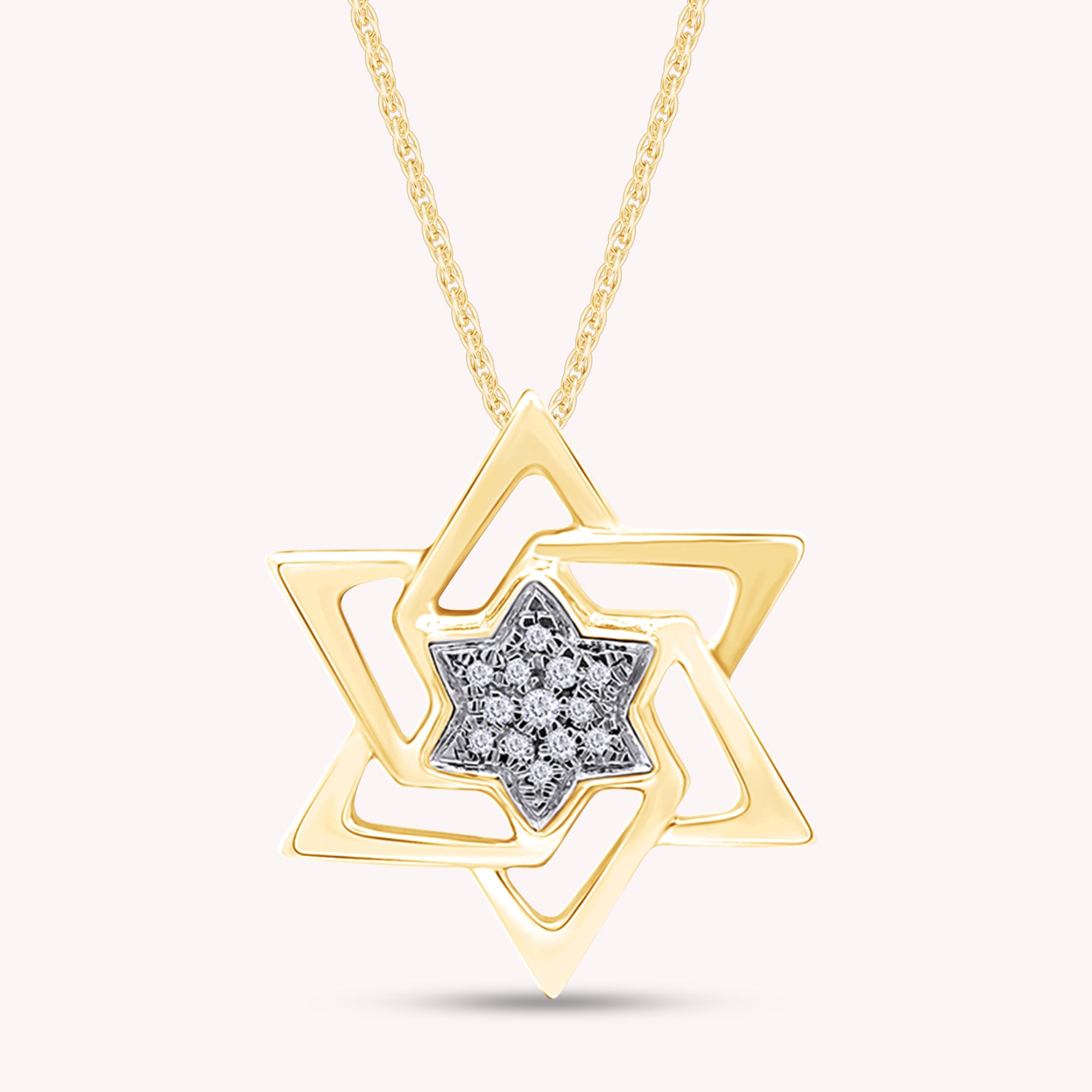 14K Solid Gold Star of David Pendant Necklace