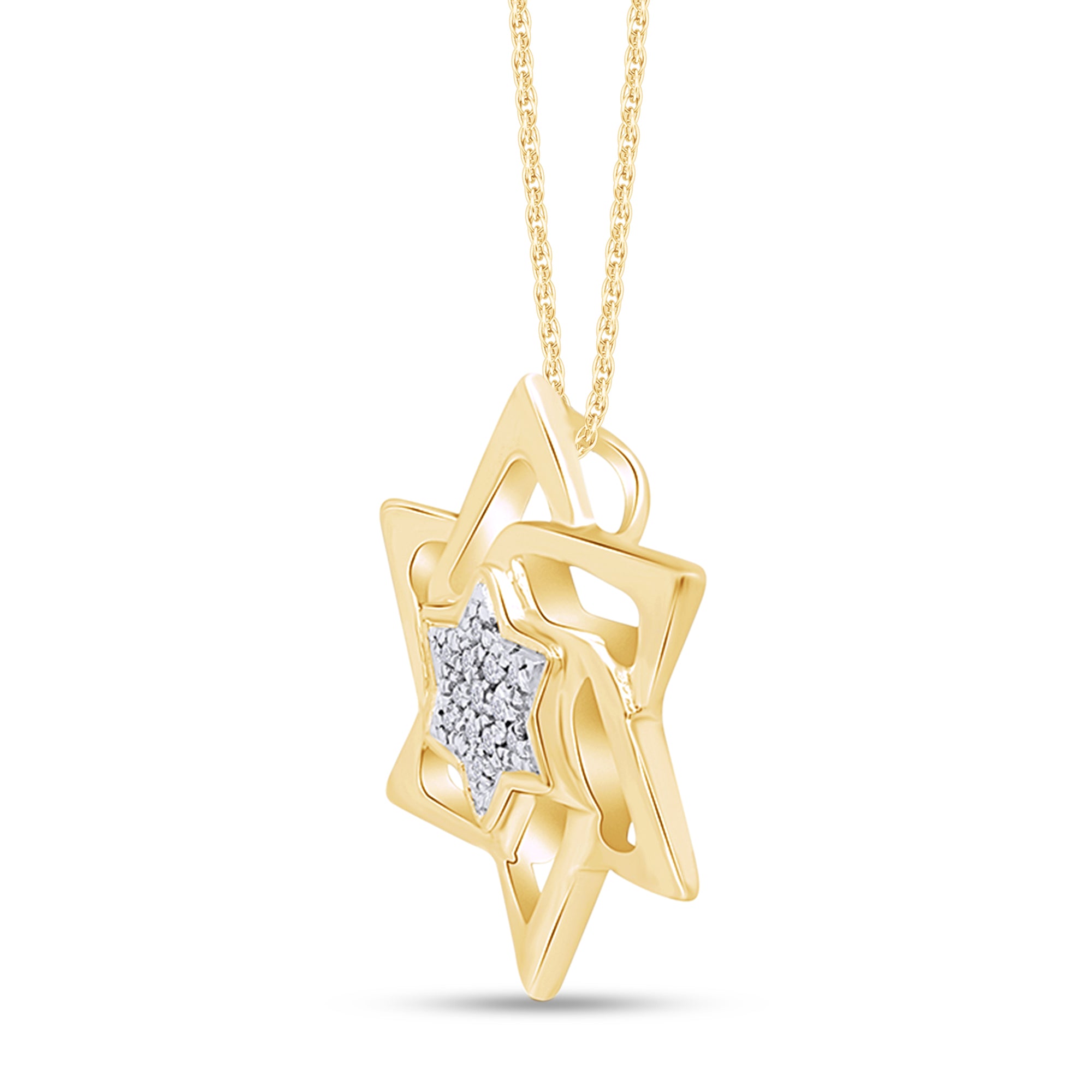 14K Solid Gold Star of David Pendant Necklace