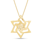 14K Solid Gold Star of David Pendant Necklace