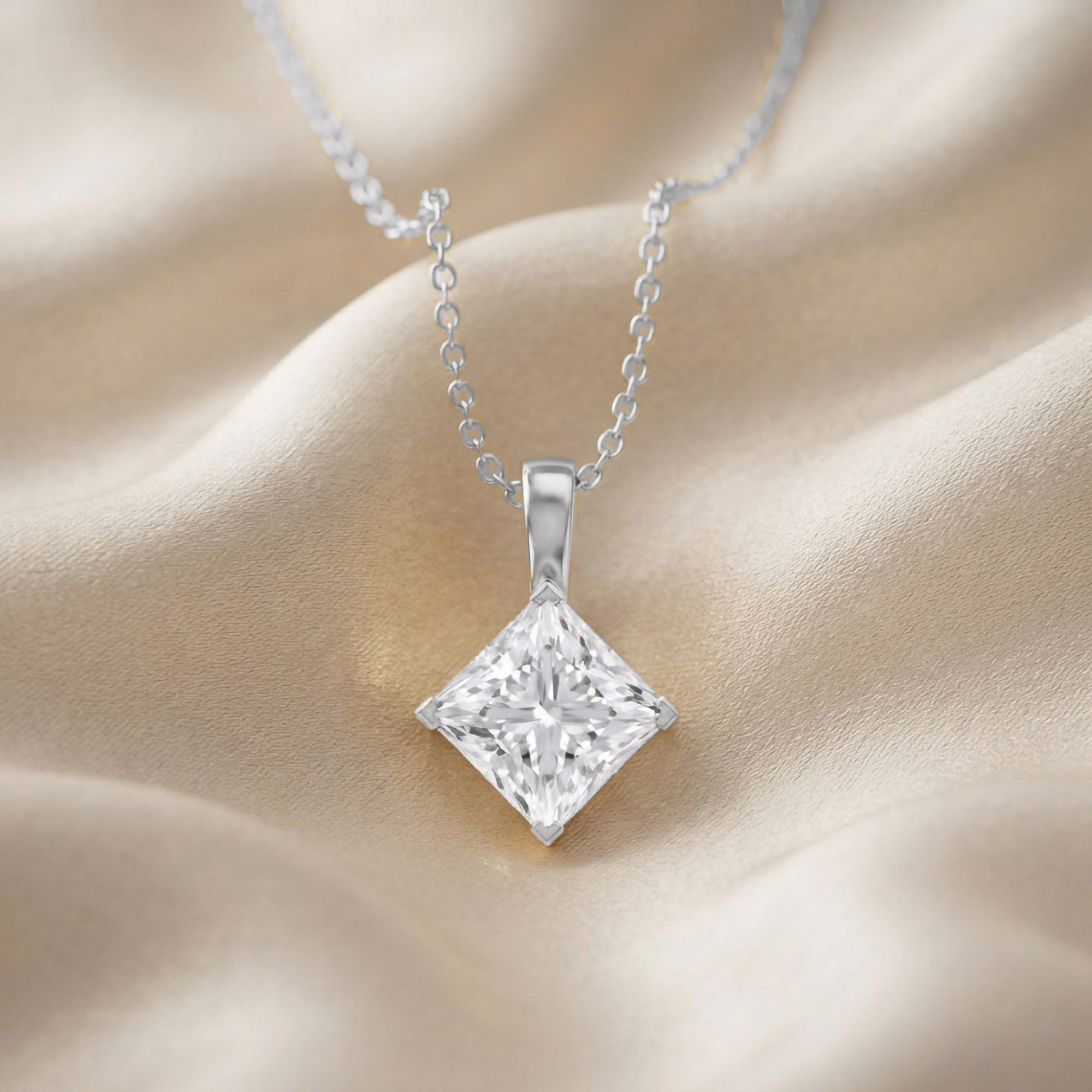 Elara Princess Lab Grown Diamond Solitaire Pendant Necklace