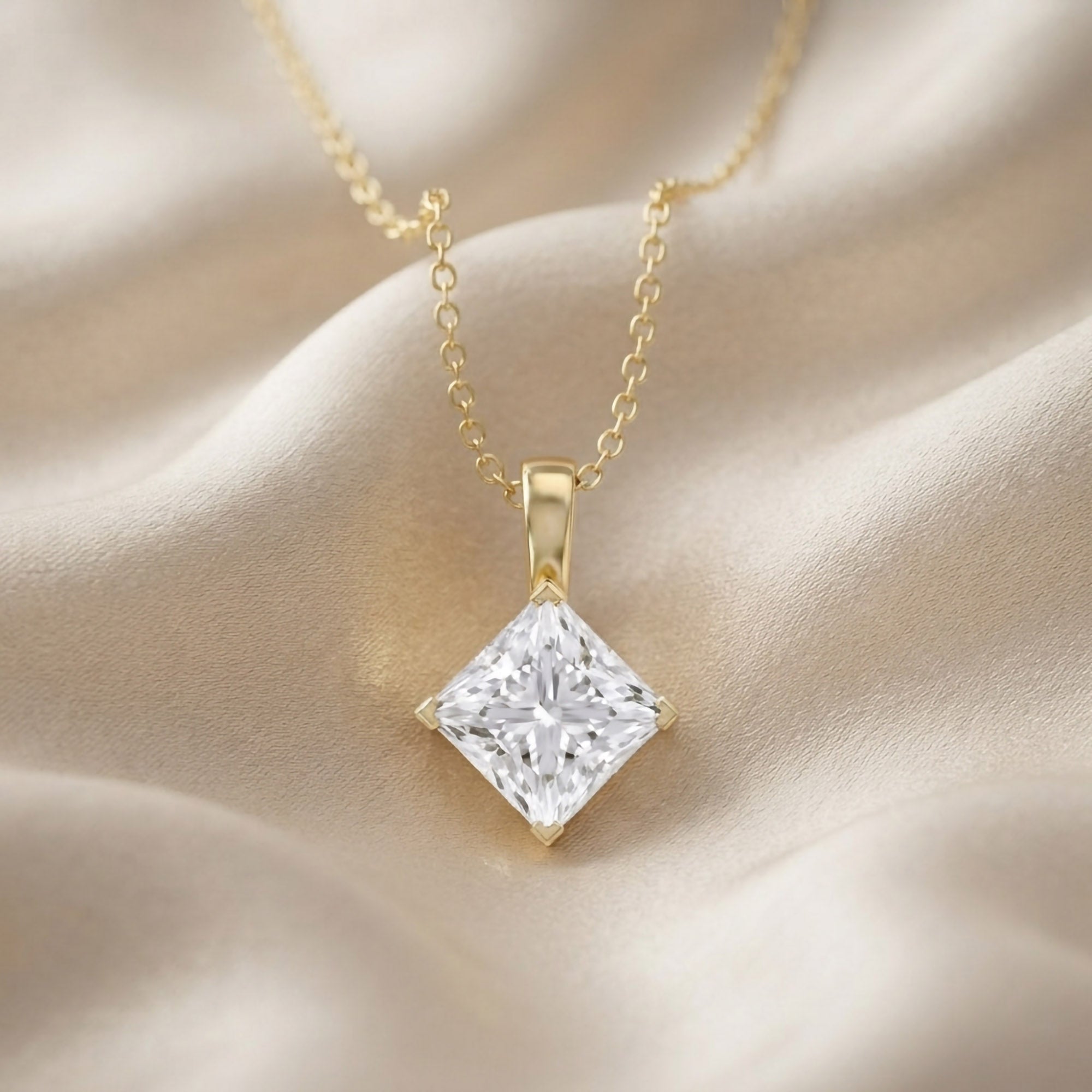 Elara Princess Lab Grown Diamond Solitaire Pendant Necklace