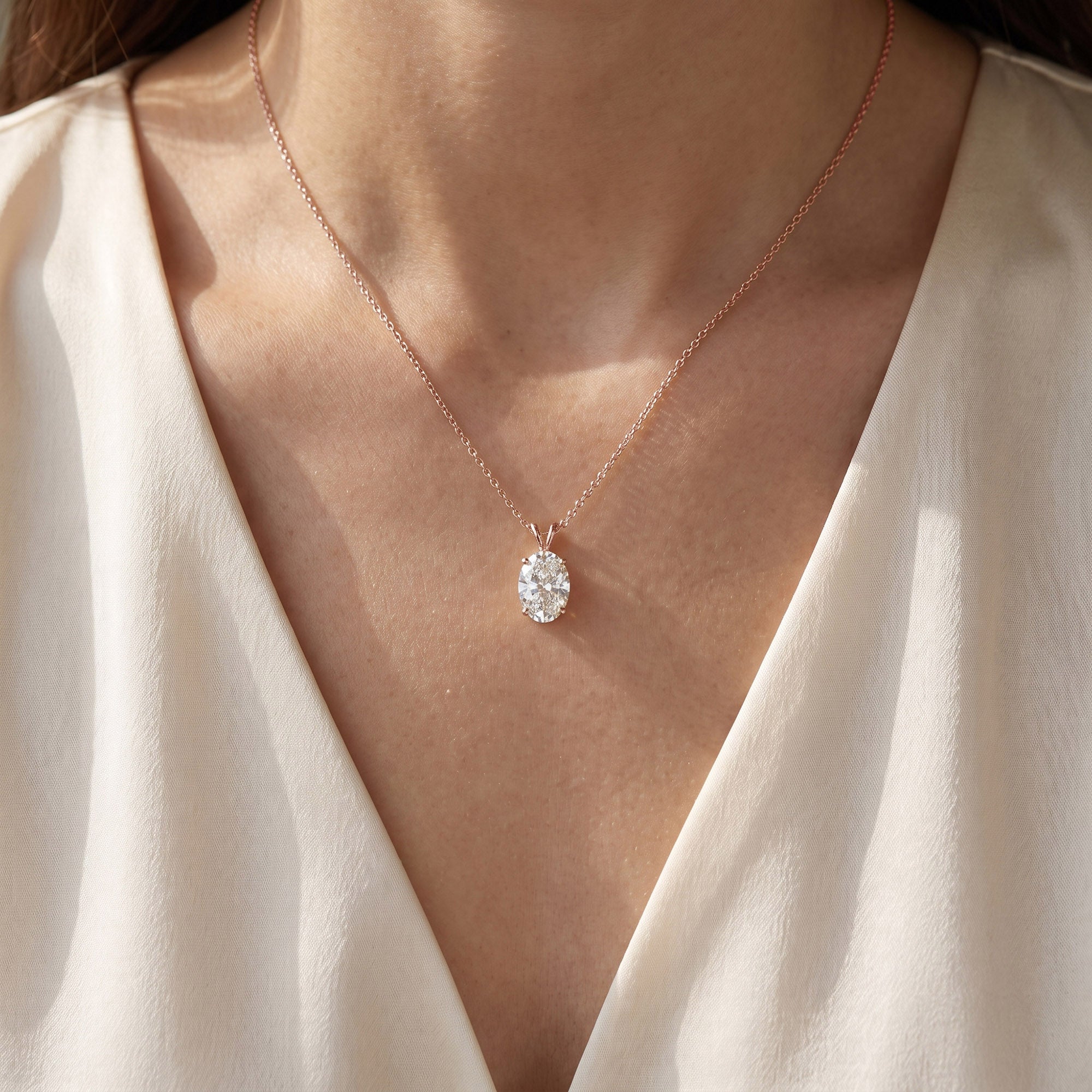 Celestia Oval Cut Lab Grown Diamond Pendant Necklec