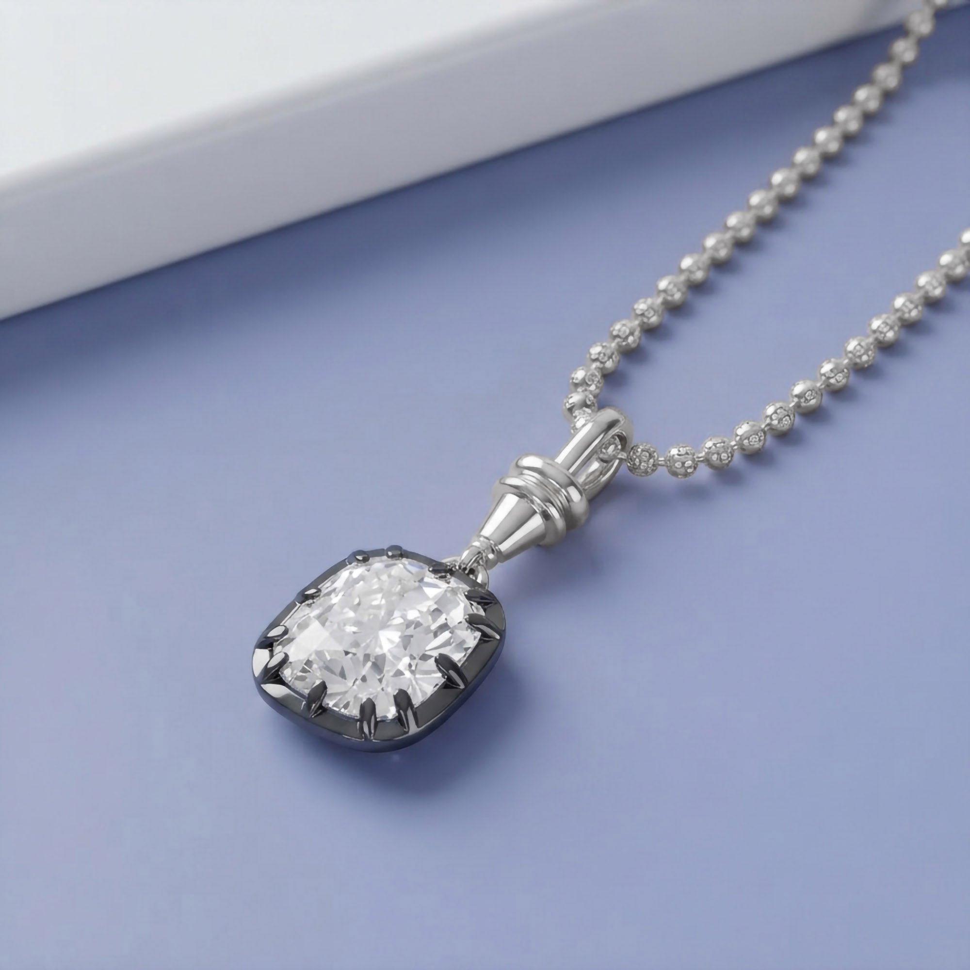3 CTTW Cushion Cut Lab Grown Diamond Solitaire Charm Pendant Necklace