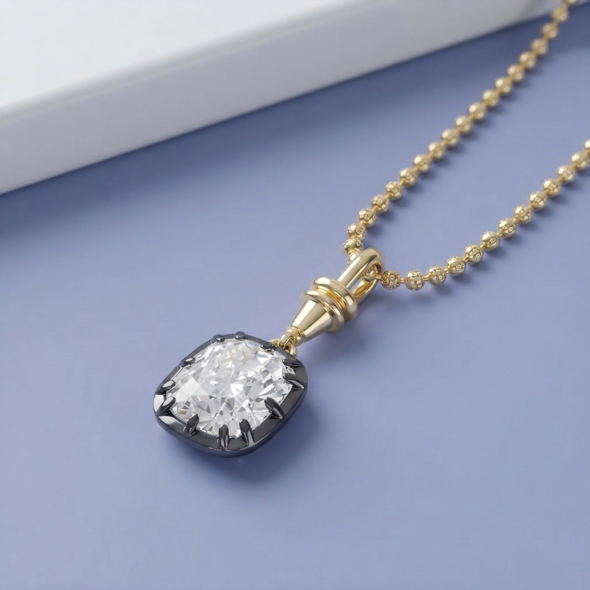 3 CTTW Cushion Cut Lab Grown Diamond Solitaire Charm Pendant Necklace