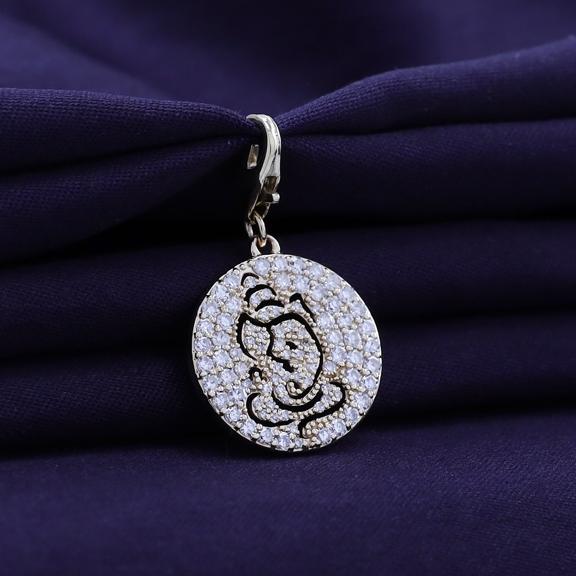 Round Shape Lab Grown Diamond Shri Ganesh Charm Pendant