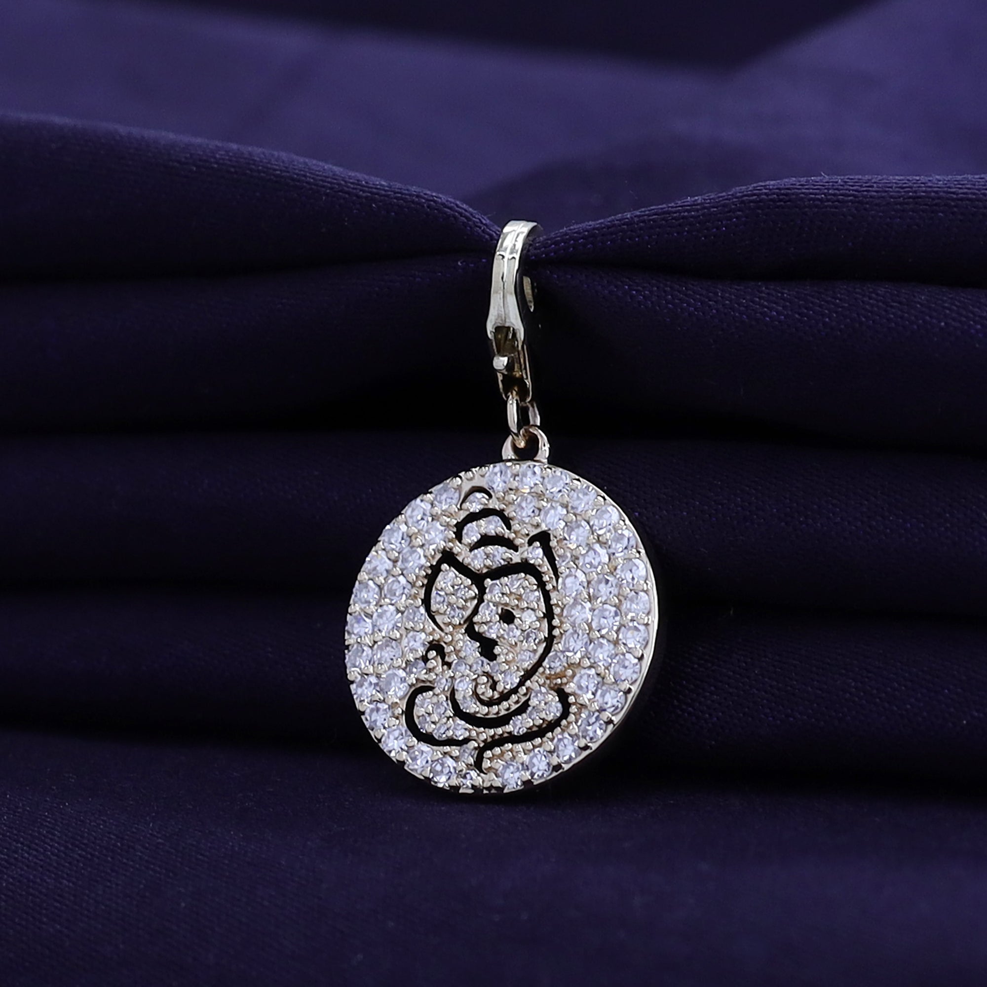 Round Shape Lab Grown Diamond Shri Ganesh Charm Pendant