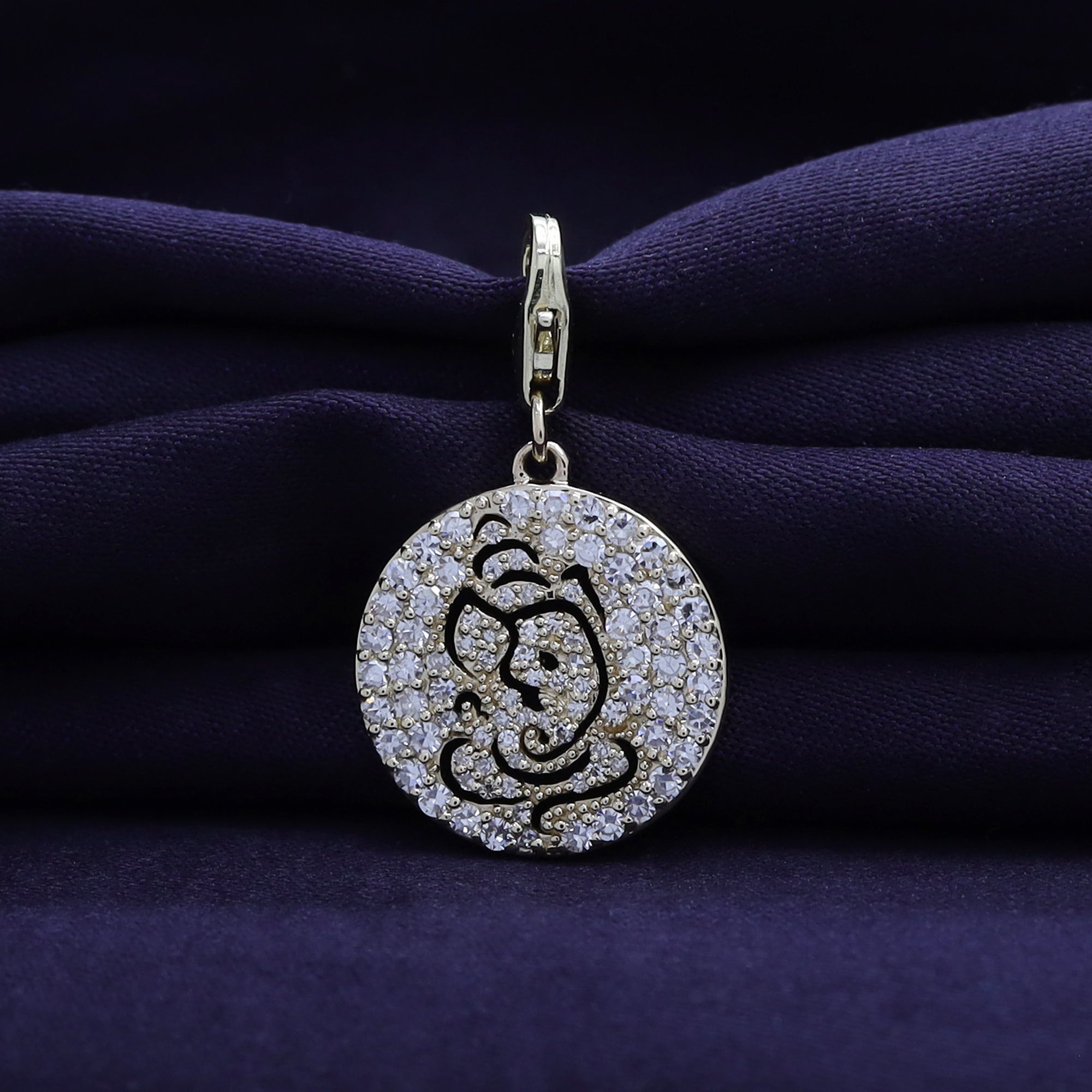 Round Shape Lab Grown Diamond Shri Ganesh Charm Pendant