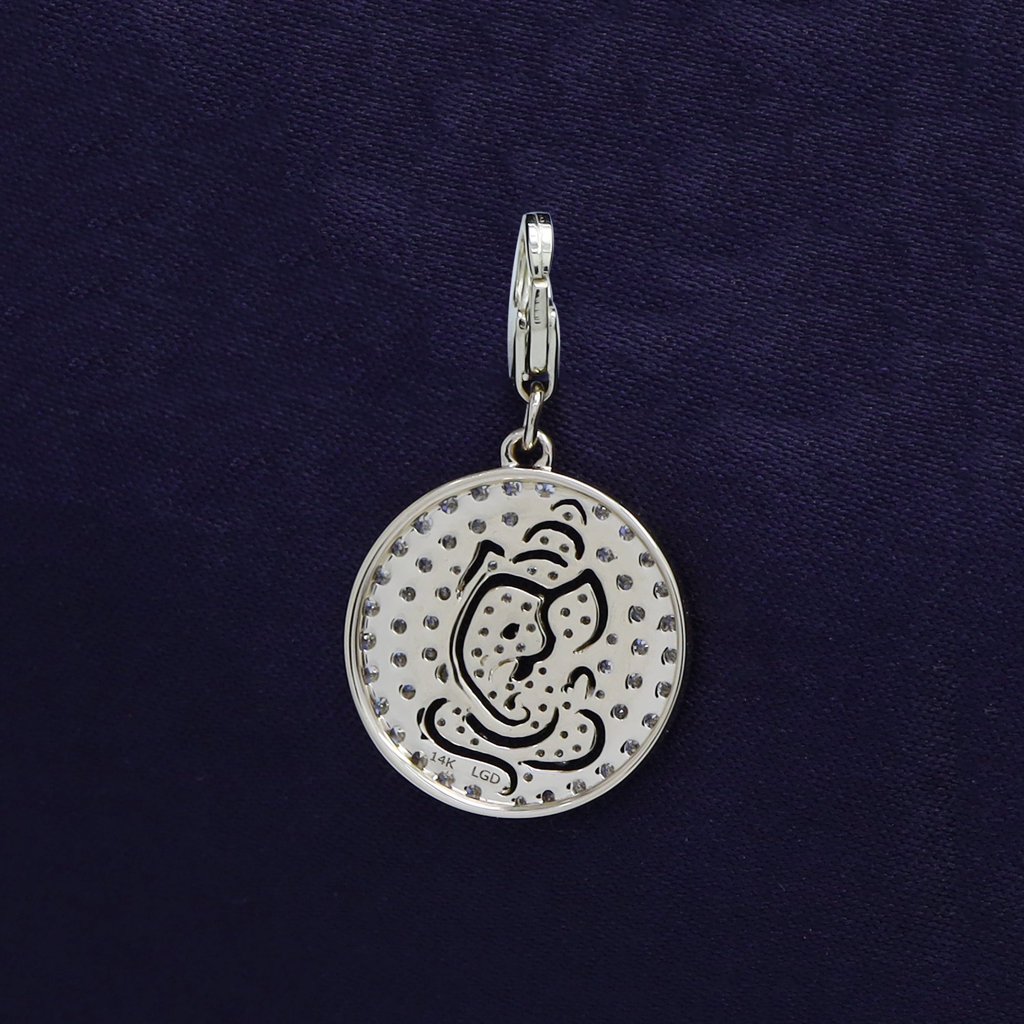 Round Shape Lab Grown Diamond Shri Ganesh Charm Pendant