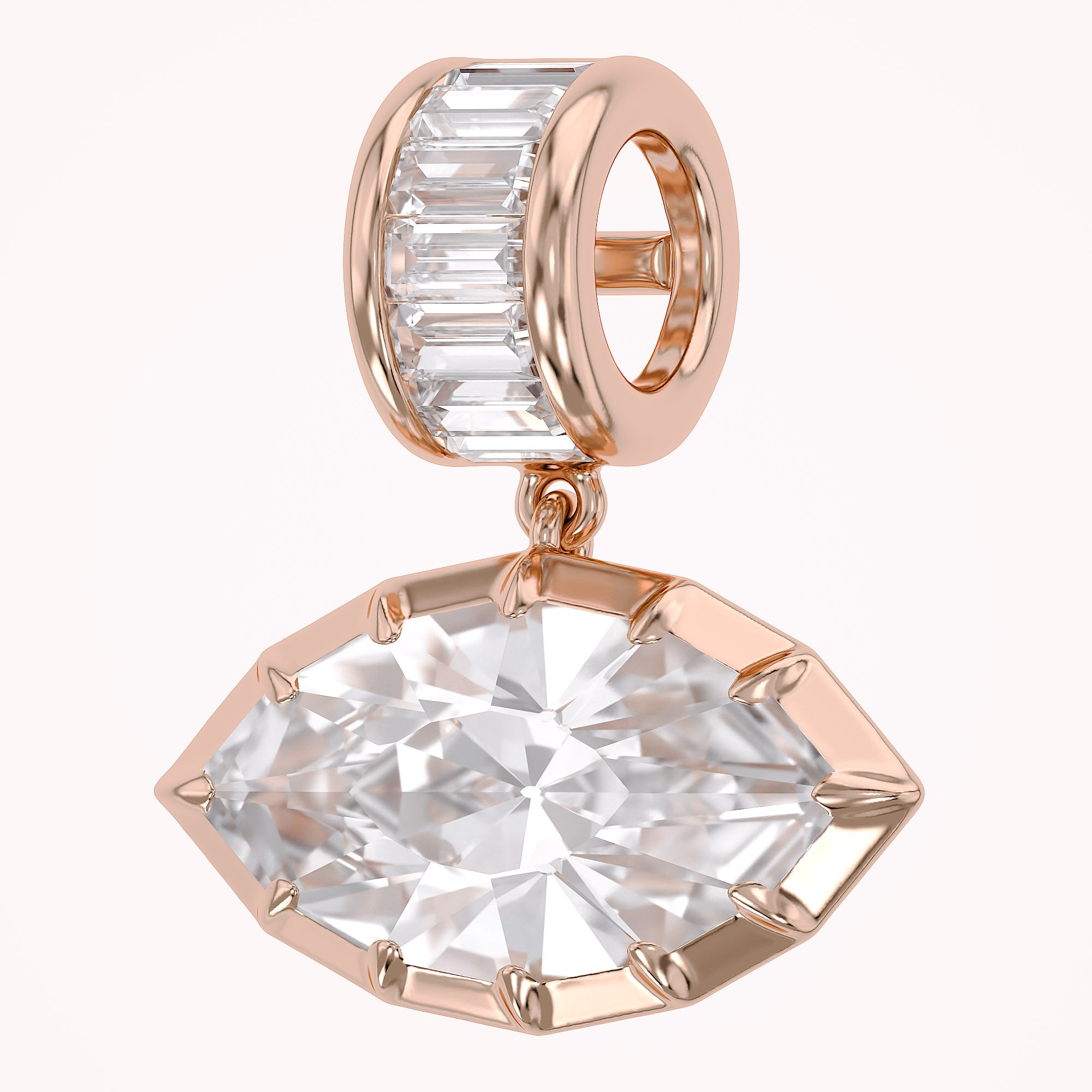 Solitaire Pendant Marquise and Baguette Lab Created Moissanite