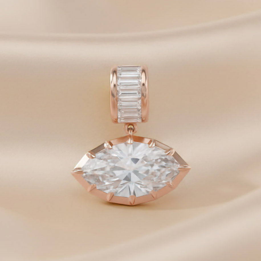 Solitaire Pendant Marquise and Baguette Lab Created Moissanite