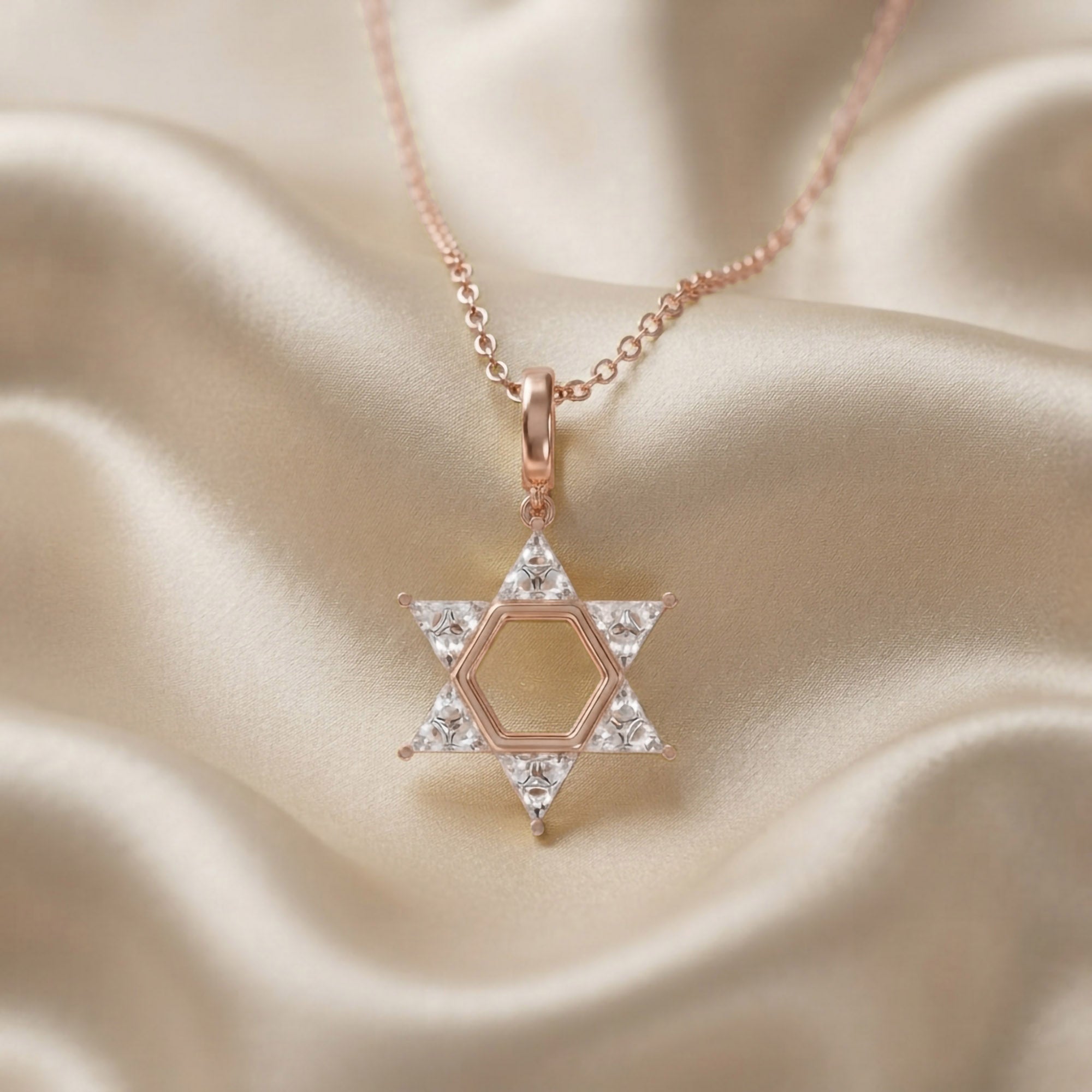 0.90 CTTW Six Triangular Lab-Grown Diamond Star of David Jewish Pendant