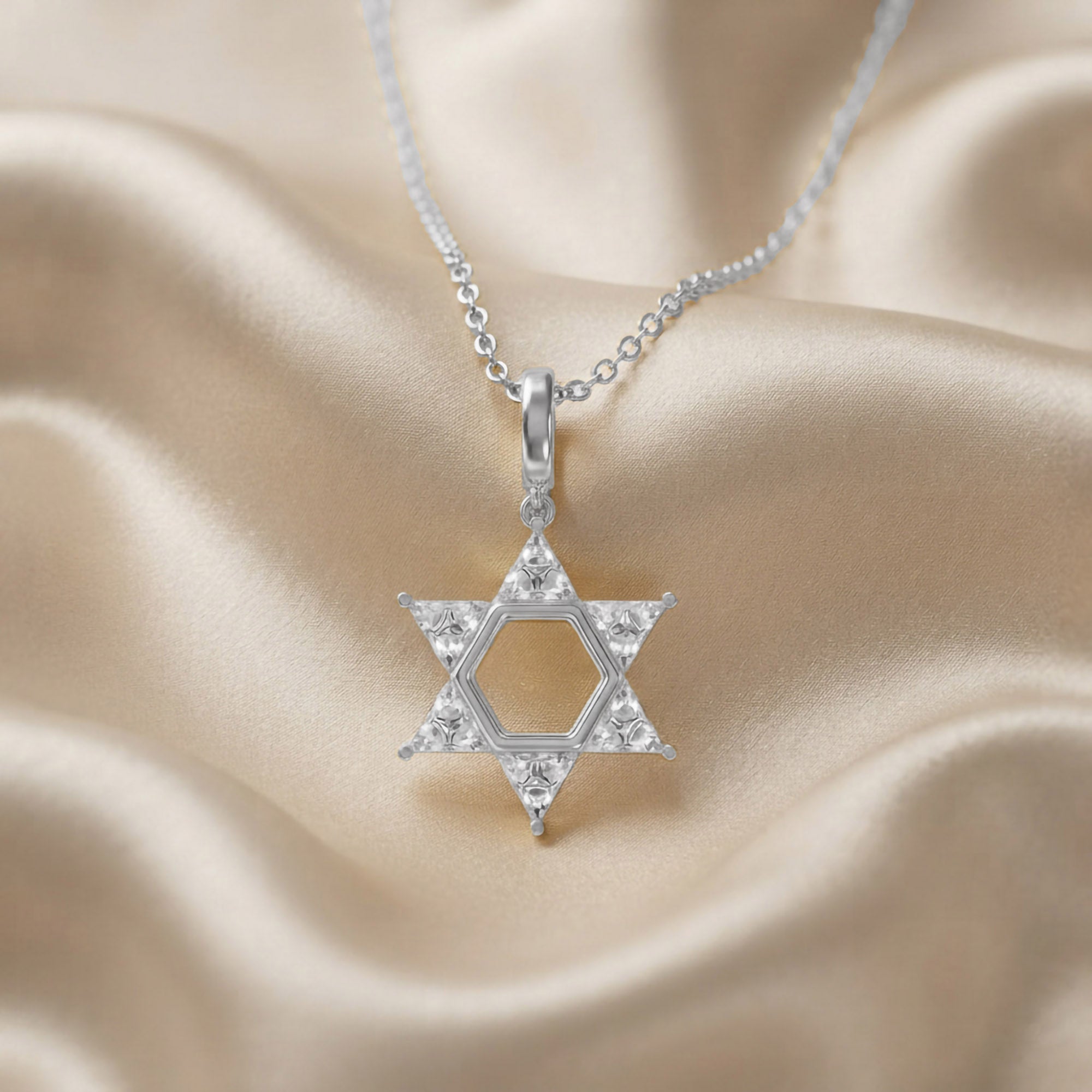 0.90 CTTW Six Triangular Lab-Grown Diamond Star of David Jewish Pendant