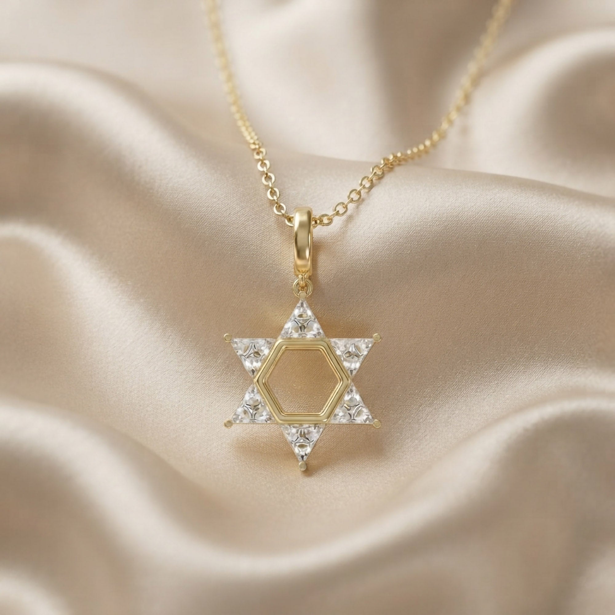 0.90 CTTW Six Triangular Lab-Grown Diamond Star of David Jewish Pendant