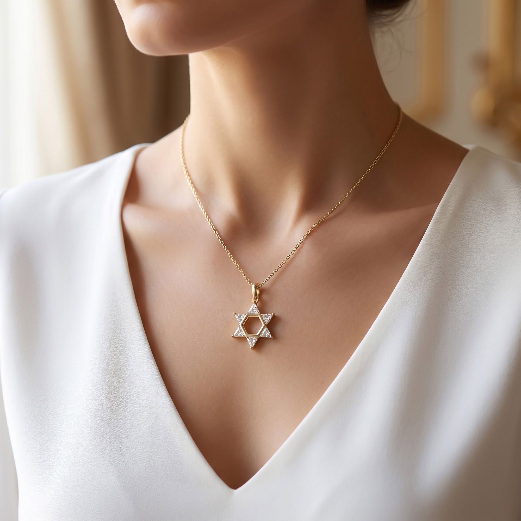 0.90 CTTW Six Triangular Lab-Grown Diamond Star of David Jewish Pendant