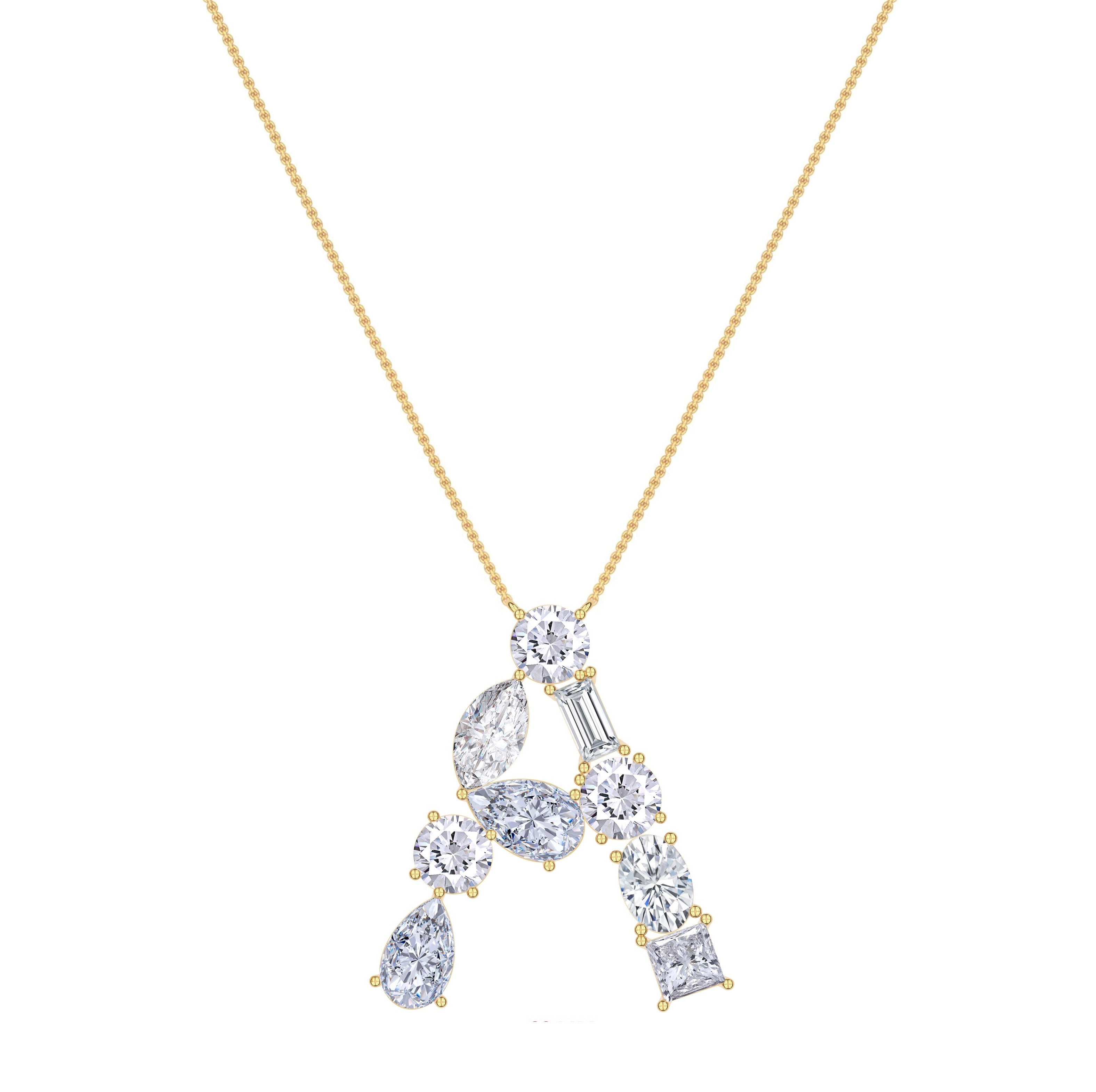 Initial Letter Pendant Multi Shape Lab Created Moissanite Diamond
