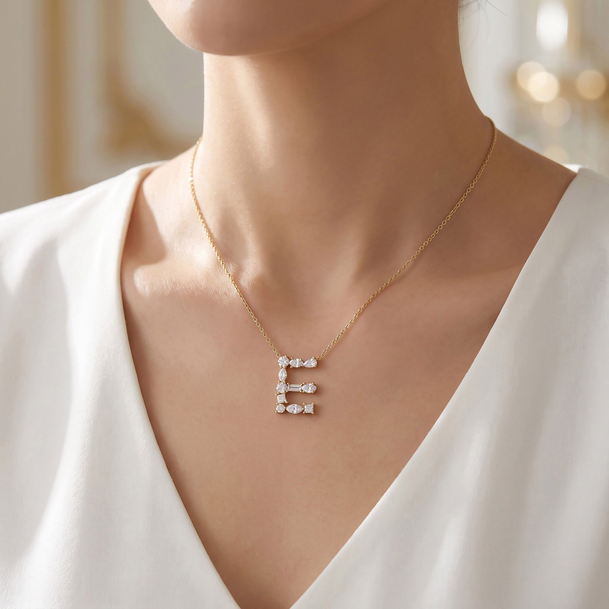 Initial Letter Pendant Necklace Multi Shape Lab Created Moissanite Diamond
